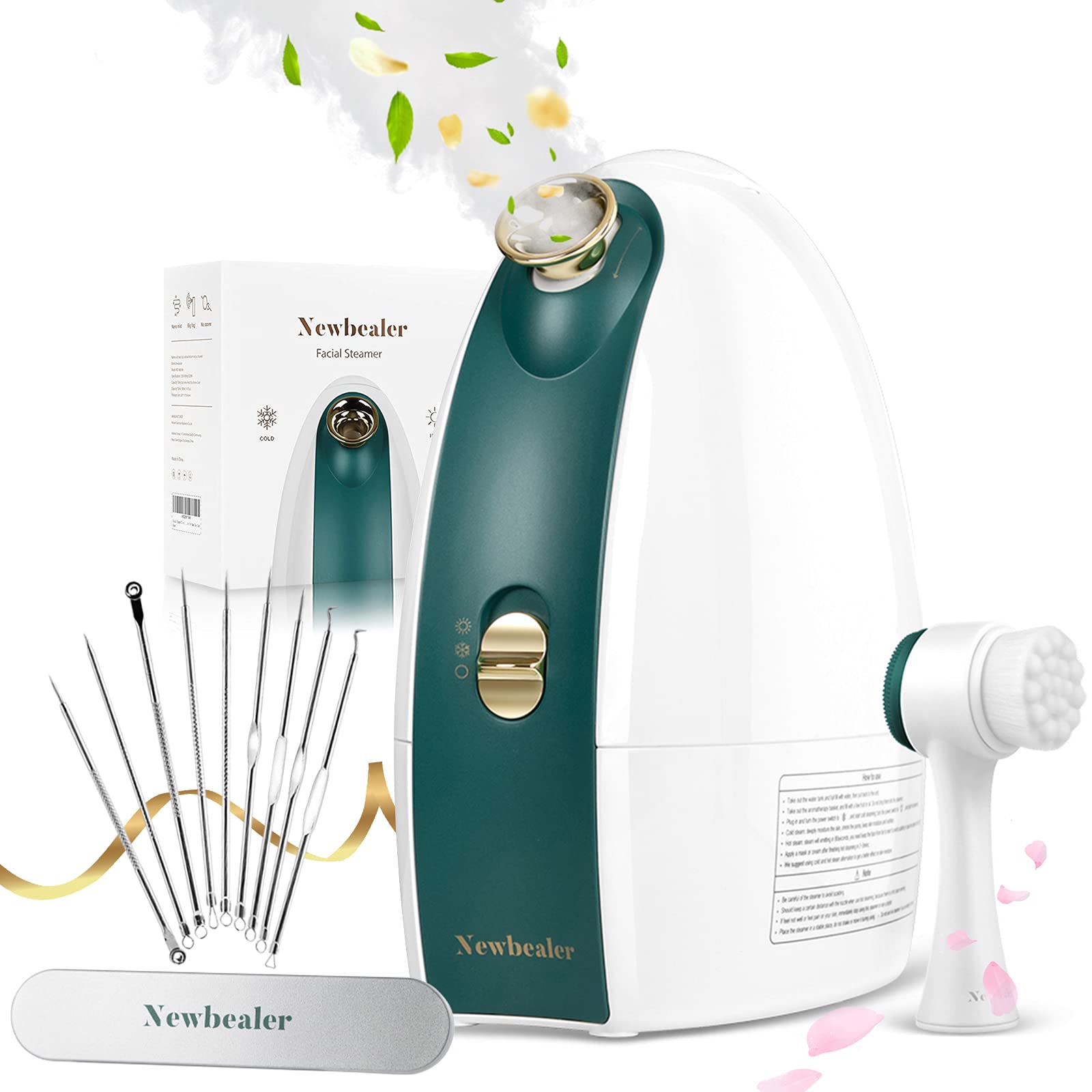 Newbealer Facial Steamer, 3in1 Aromatherapy Face Humidifier, 20 Min Hot & 60 Min Cold Nano Ionic Steam, 180ml Sinuses Moisturizi