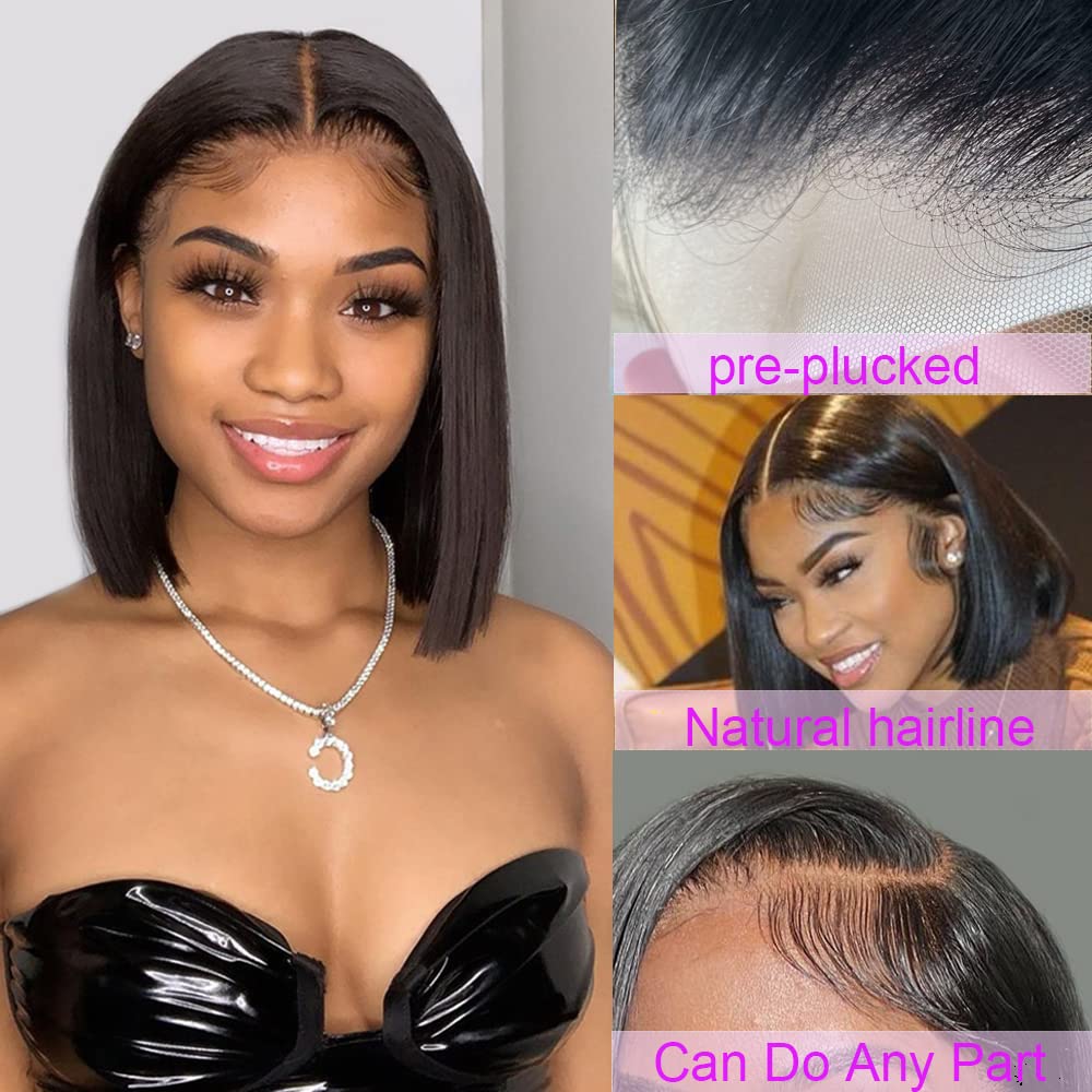 Karlami 13X4 Bob Wig Human Hair 14 Inch Straight Bob Wig For Black Women 150% Density Bob Frontal Wigs Pre Plucked Brazilian Vir