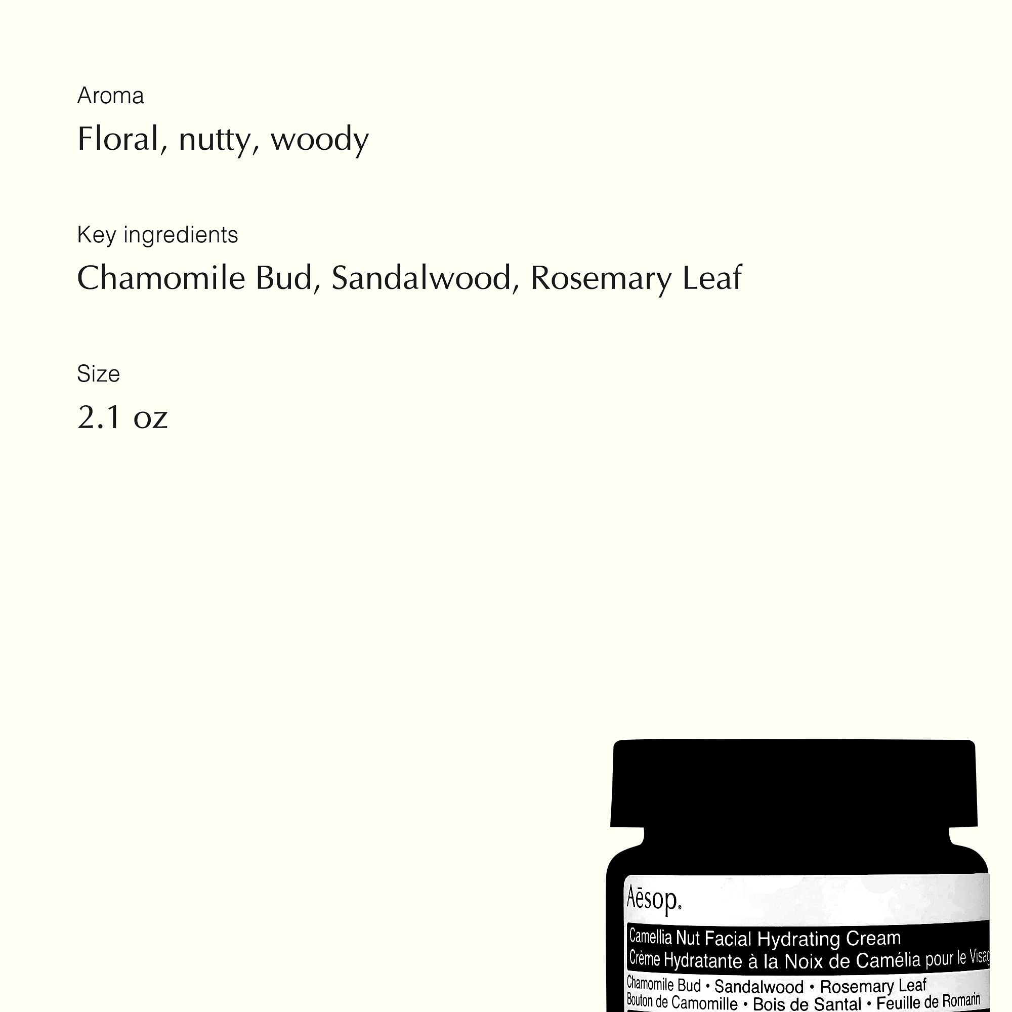 Aesop Camellia Nut Facial Hydrating Cream | Daily Moisturizer For Dry And Sensitive Skin | Provides Immediate Relief From Drynes