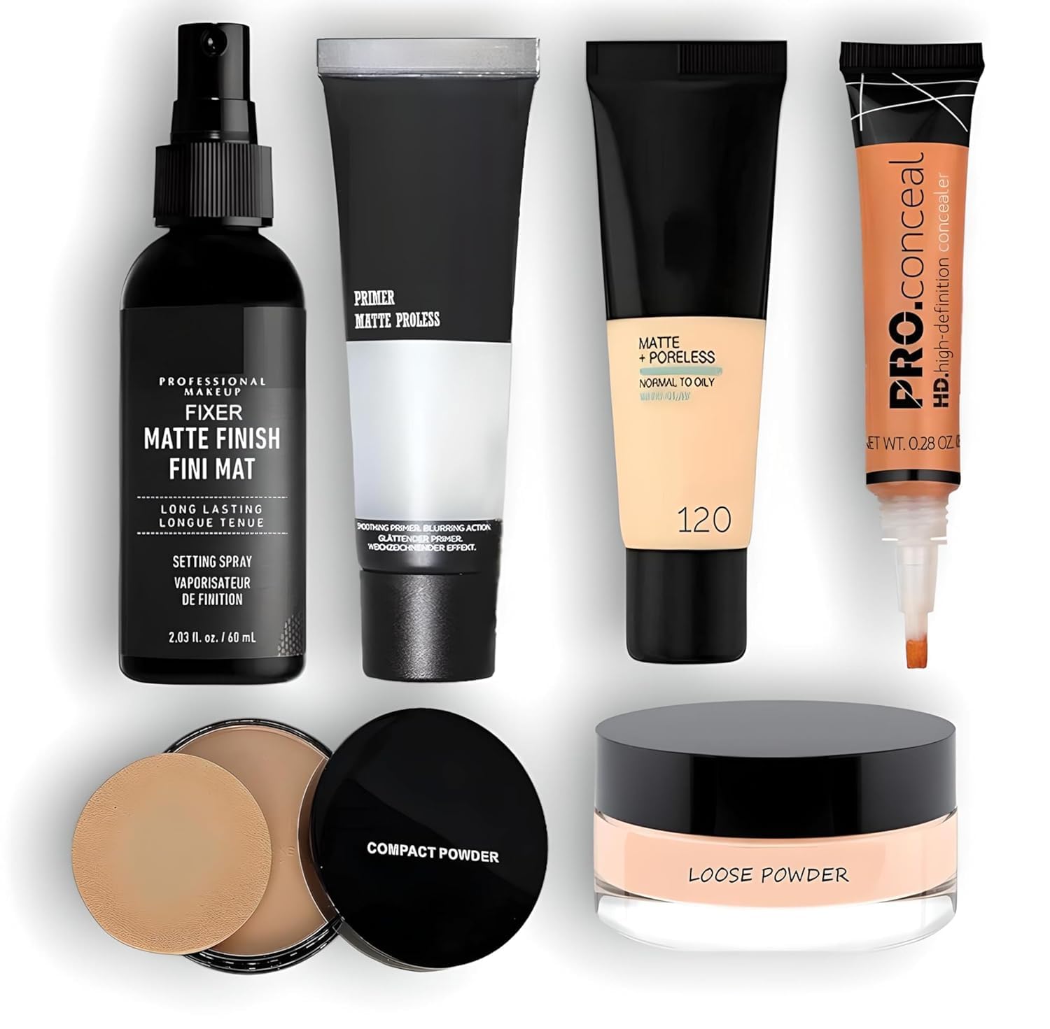 Glowhouse Beauty 6 In 1 Combo Kit Foundation, Primer, Liquid Concealer, Loose Powder, Compact Powder & Makeup Fixer (Setting Spr