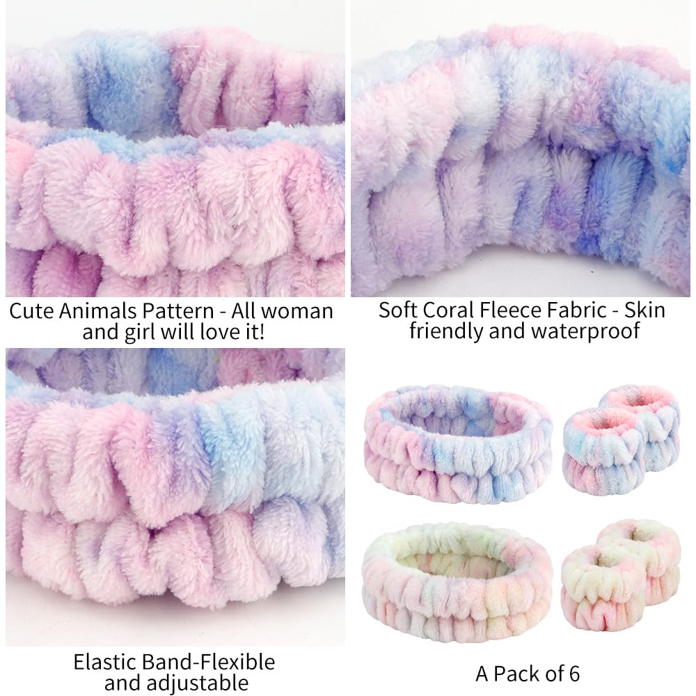 Ahoney Skincare For Teens Kids Headband Wrist Cuffs For Washing Face Wash Headbands For Girls Wome, Cute Fuzzy Tie-Dye Spa Headb