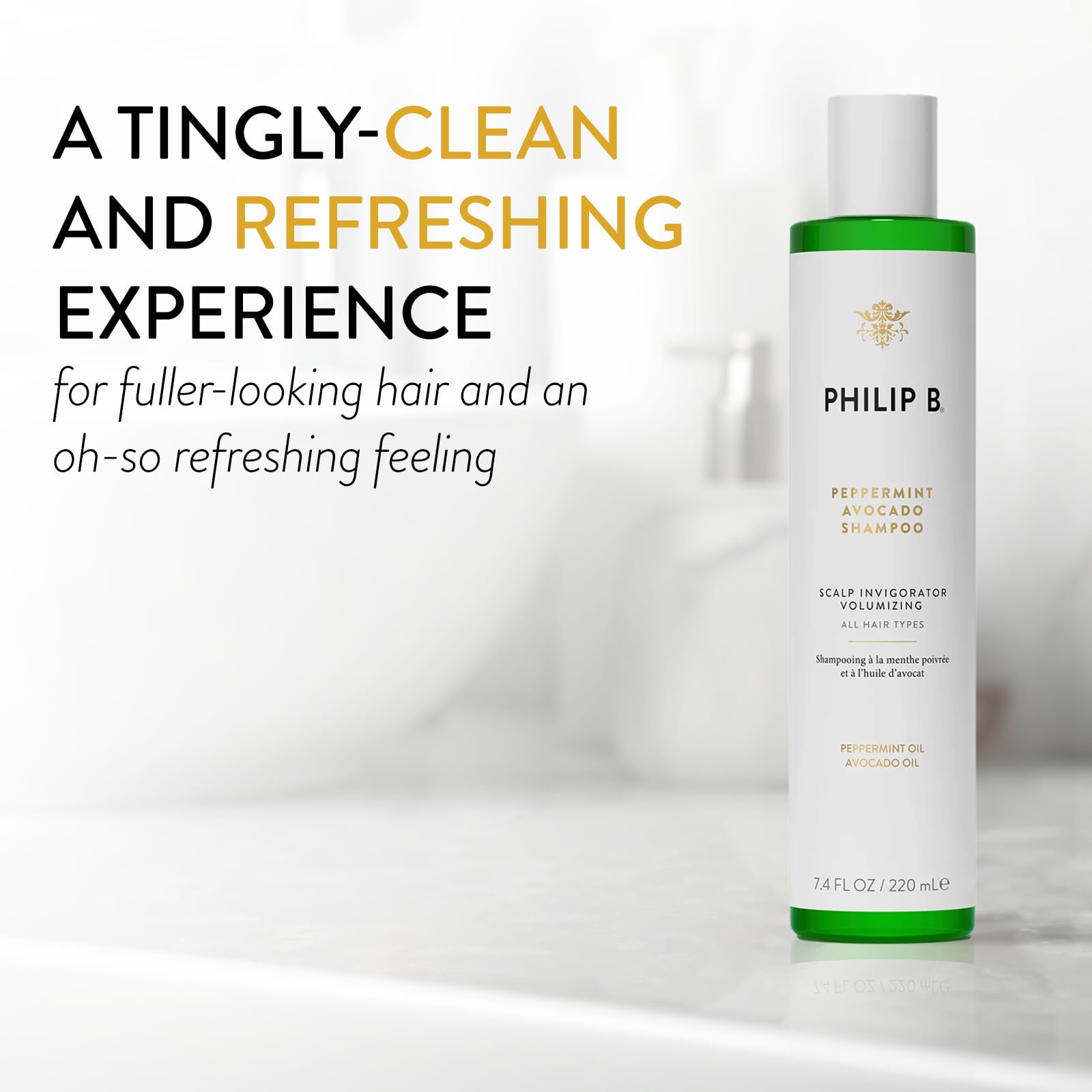 PHILIP B Peppermint Avocado Shampoo 7.4 oz (220 ml) | Volumizing & Clarifying Shampoo Refreshes Scalp and Deep-Cleans Hair