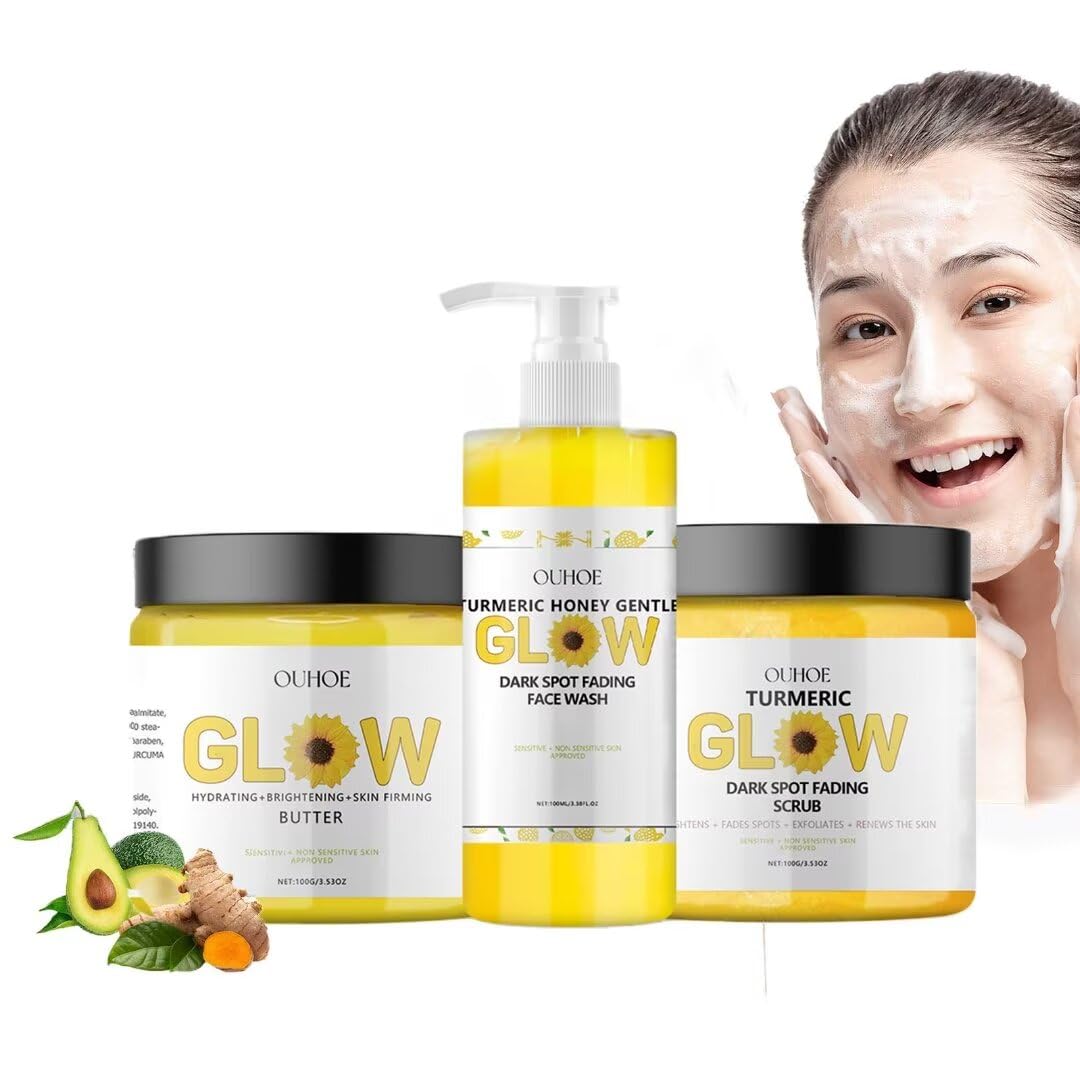 Turmeric Glow Combo Skincare Set Face Wash Scrub Butter Anti Aging Moisturizer for Wrinkles, Soothing Hydrating Turmeric Skincar