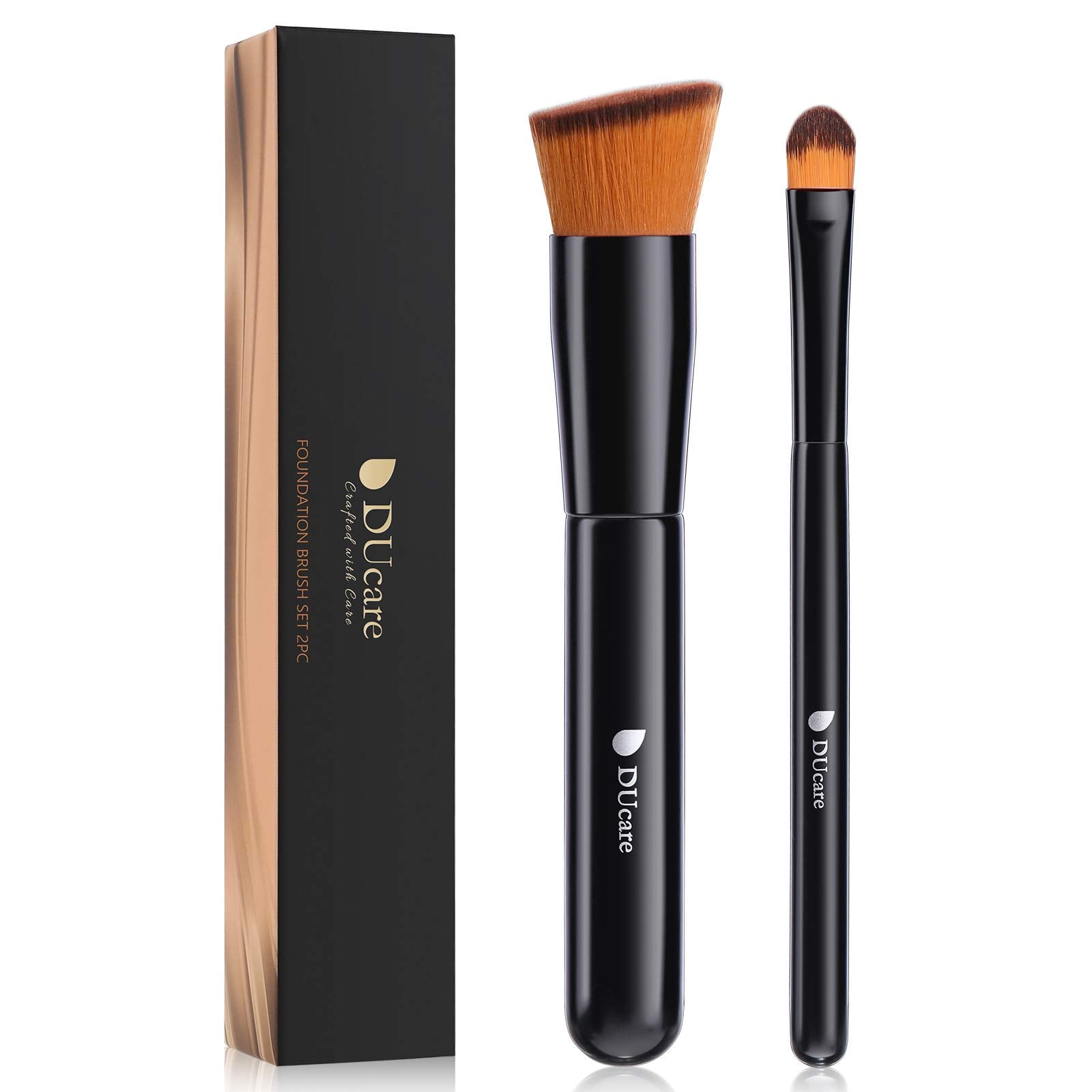 DUcare Foundation Brush and Concealer Brush 2Pcs Flat Top Kabuki Brush for Face Synthetic Liquid Blending Mineral Powder Makeup 
