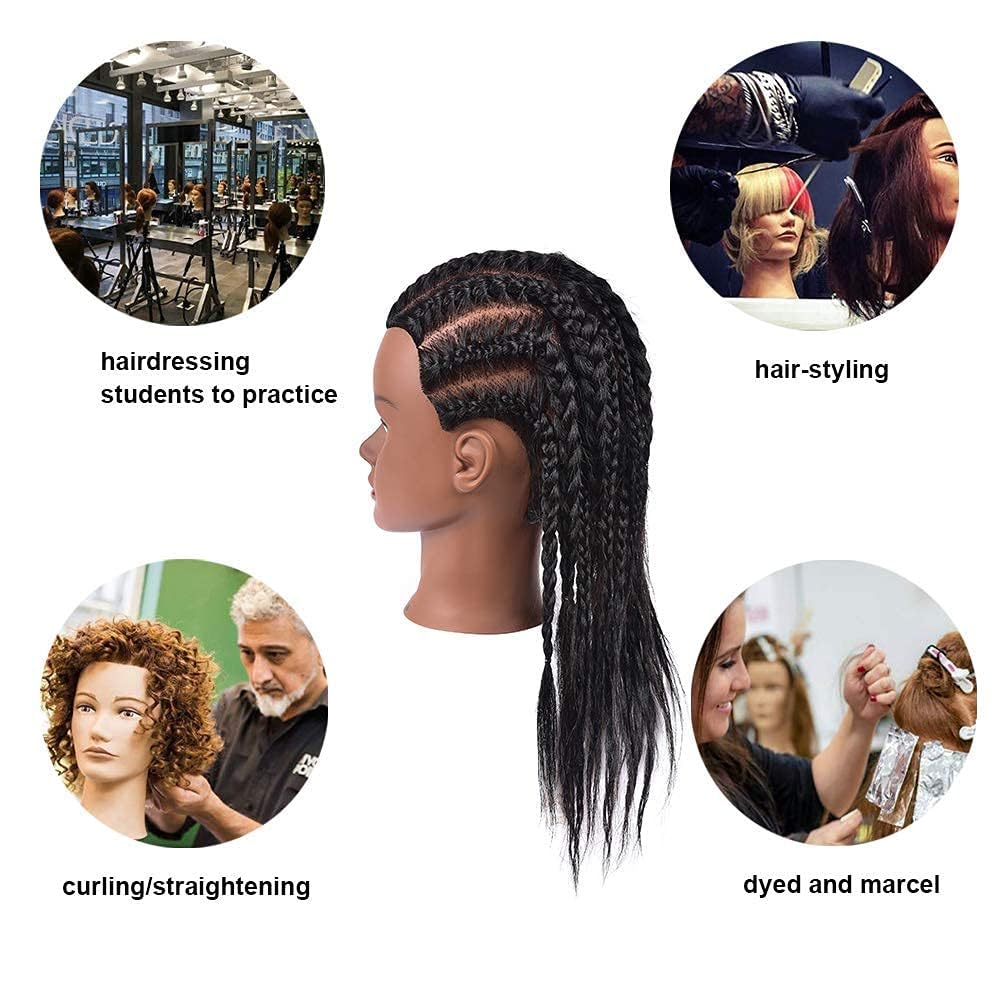 Mankainhead Mannequin Head With 100% Real Hair, 16 Inch Hairdresser Cosmetology Manikin Head Training Practice Brading Doll Head