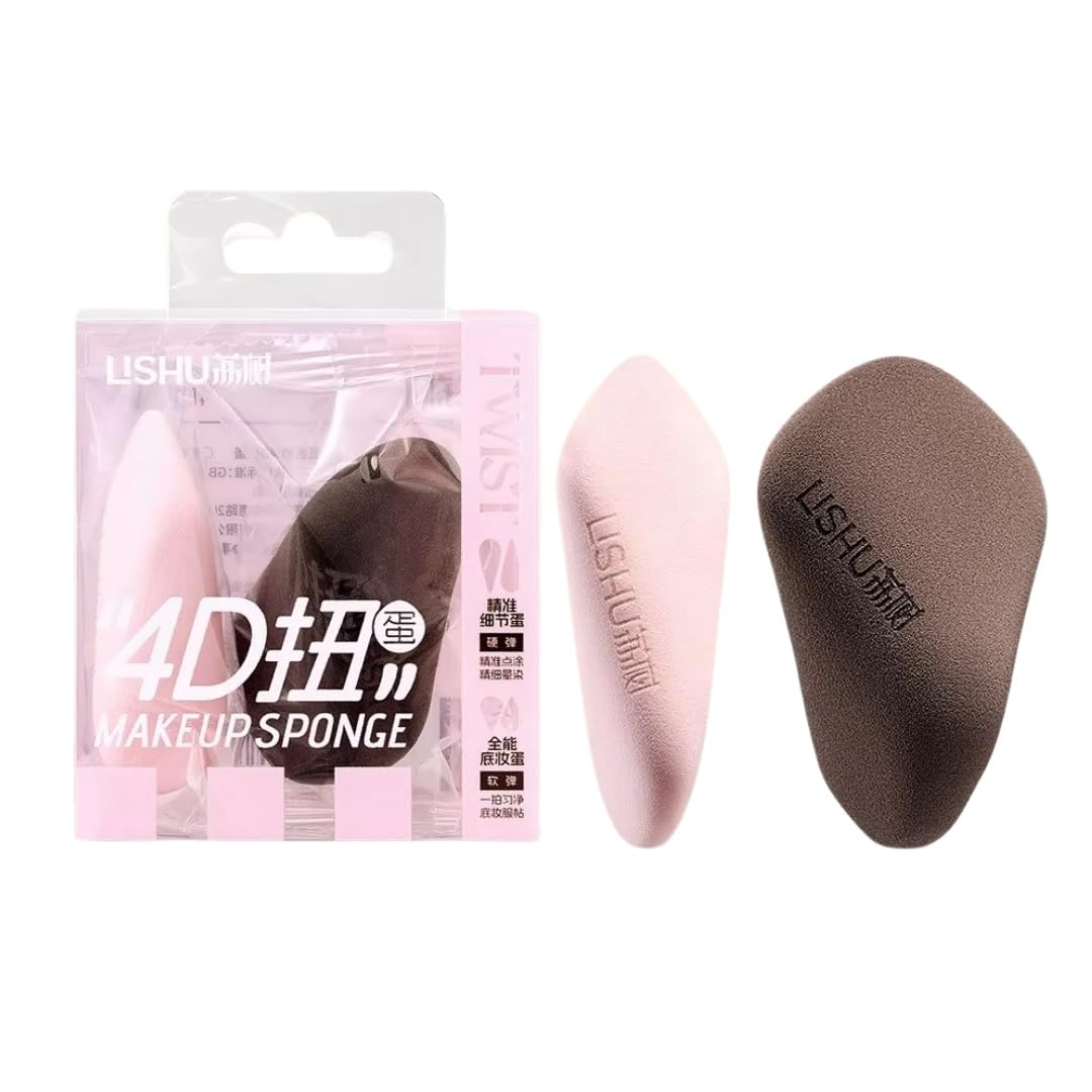 LISHU 4D Makeup Sponge Powder Puff, Wet & Dry Foundation Setting Blender, Precision Detail Face Cosmetic Tool, 2 Pieces