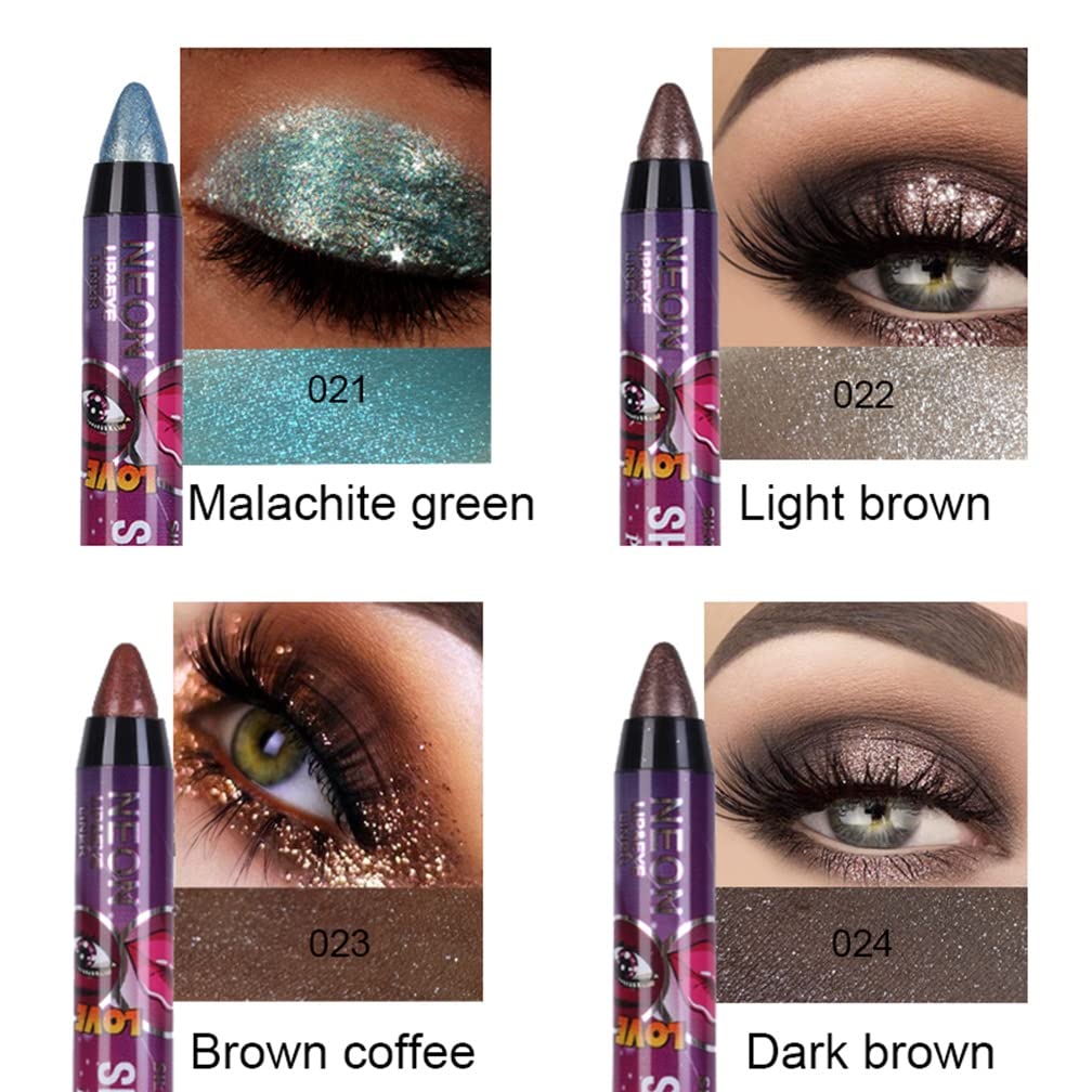 Meicoly Neutral Brown Eyeshadow Stick,12 Pcs Shimmer Metallic Purple Blue Eyeshadow Crayon,Eye Brightener Stick,Pro Waterproof &