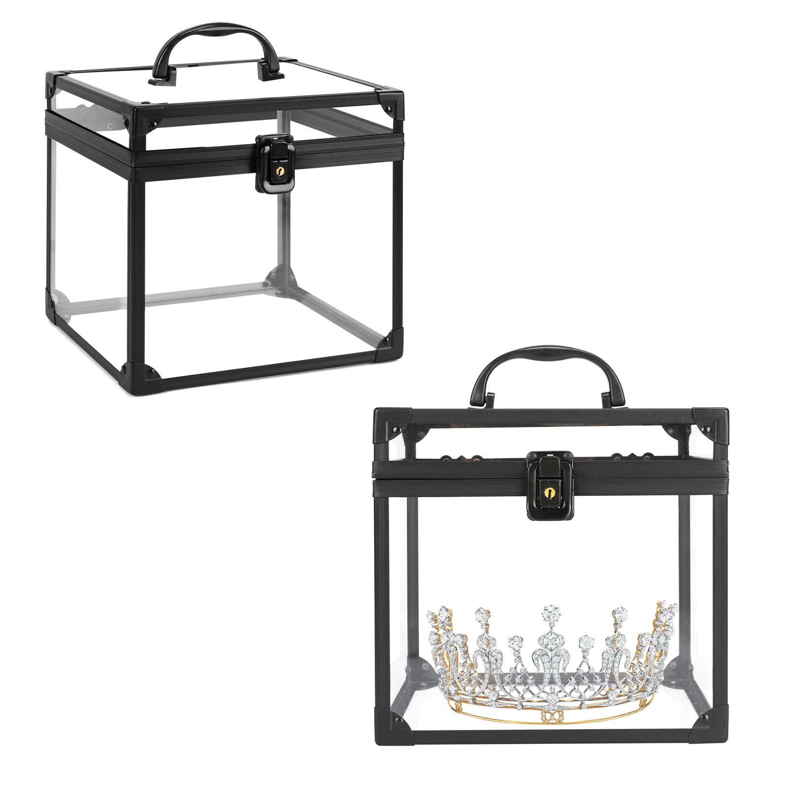 Donghome Crown Box, Clear Acrylic Makeup Box, Makeup Organizer, Large Capacity Transparent Display Case For Vanity,Bathroom Coun