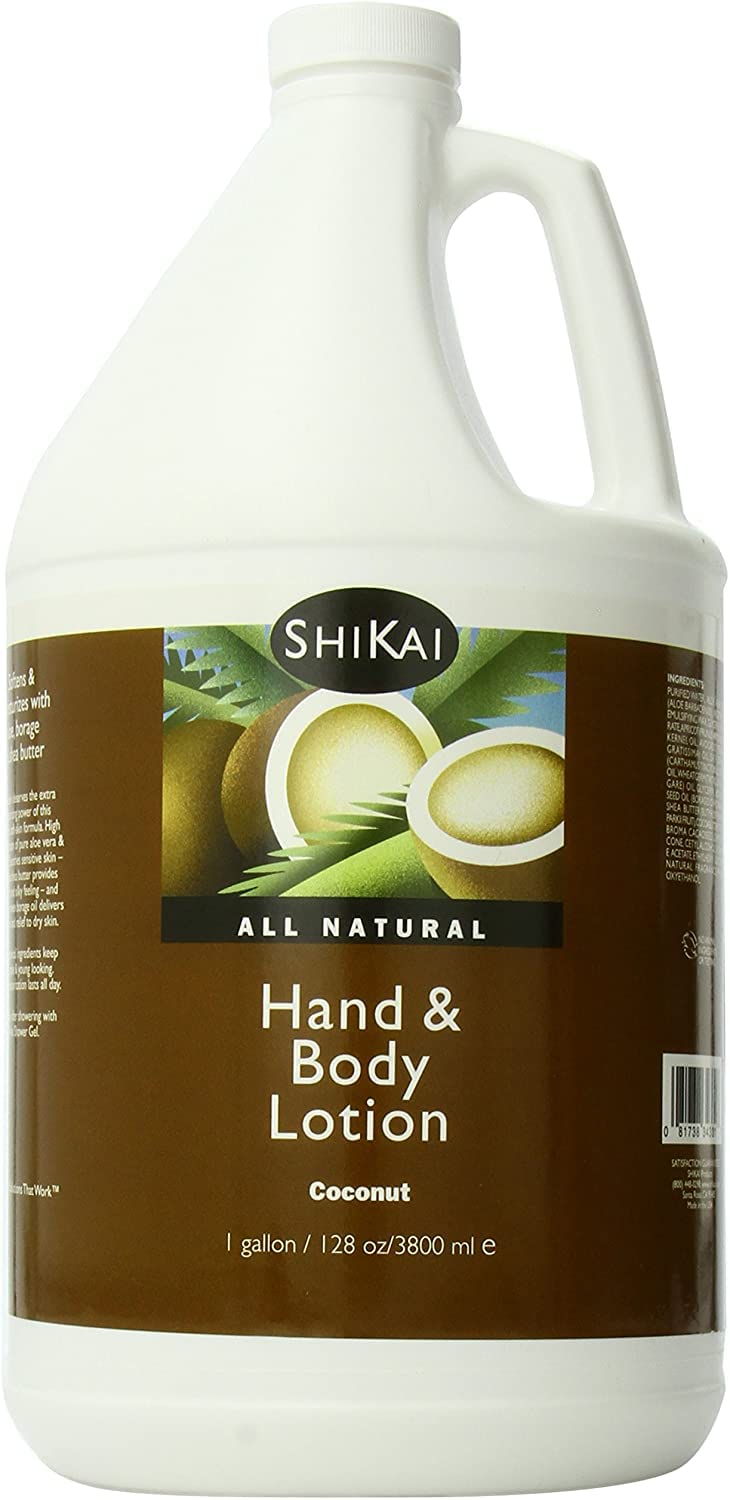 ShiKai Hand & Body Lotion (Coconut, 1 Gallon) | Daily Moisturizing Skincare for Dry and Cracked Hands | with Aloe Vera & Vitamin