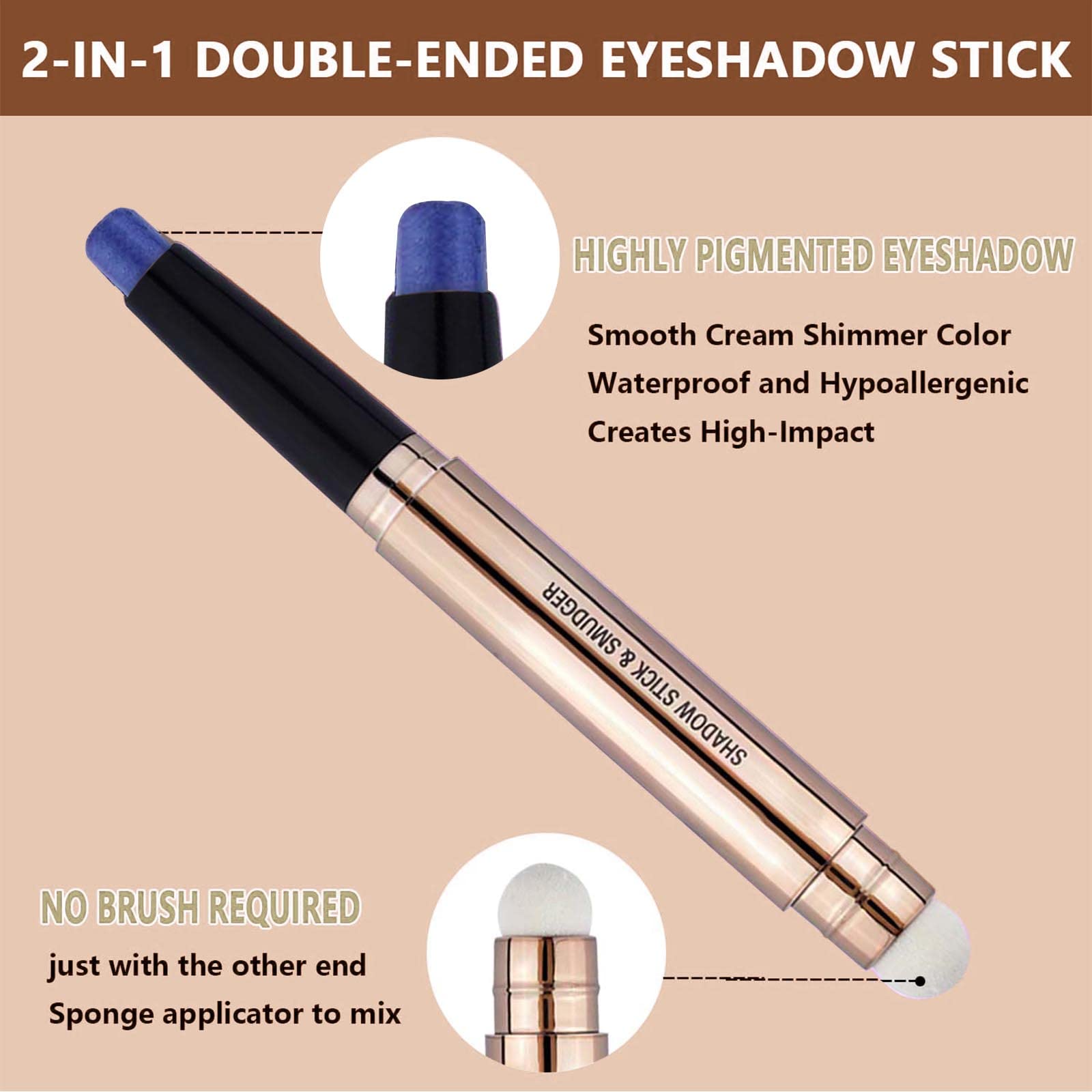 Metiplou Blue Eyeshadow Stick Eyeliner Pencil Makeup Cream Shimmer Smooth Eye Shadow Pencil Hypoallergenic Waterproof Long Lasti