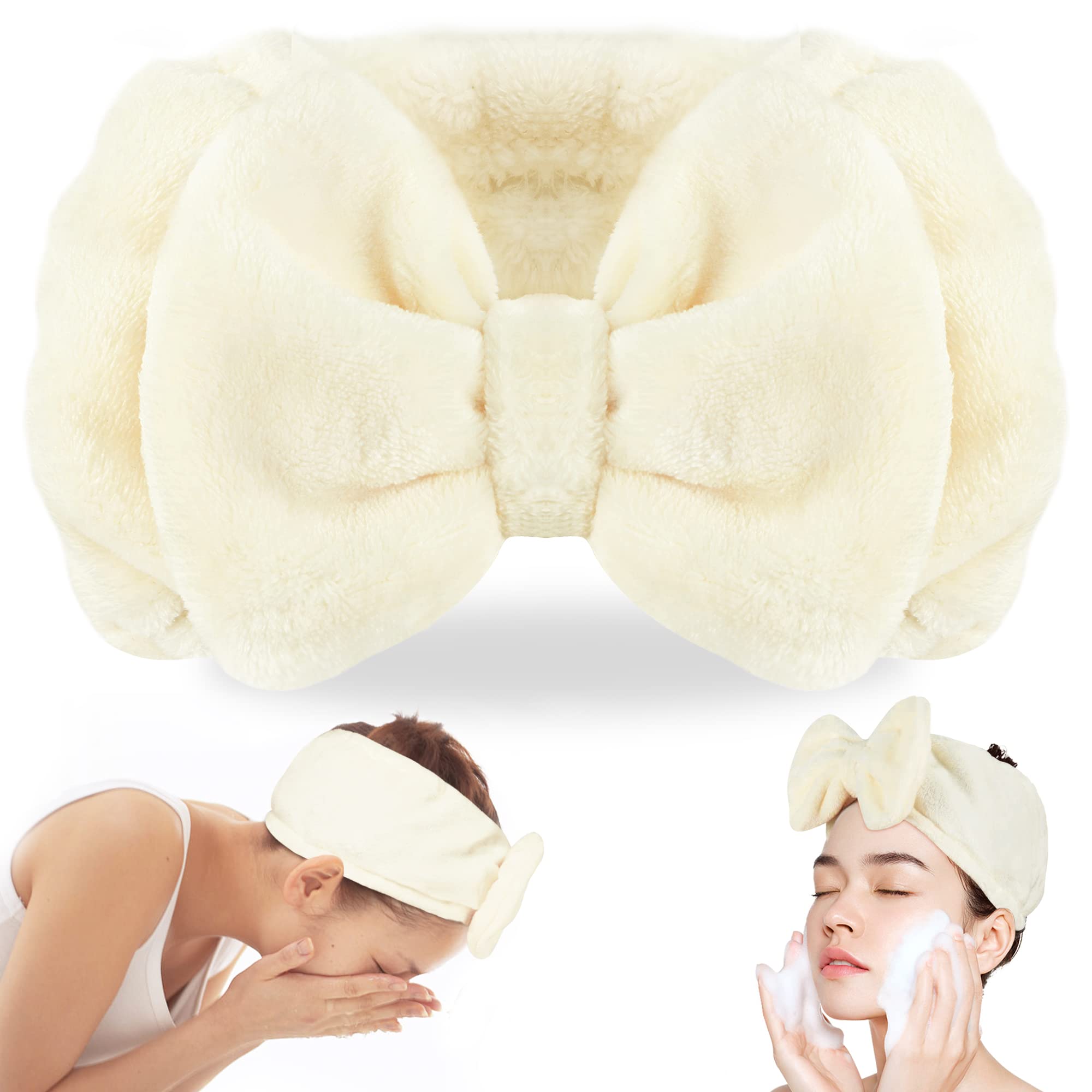 Shintop Spa Headband Soft Carol Fleece Makeup Headband With Cute Bow Elastic Headband For Washing Face Skincare Facial Mask Bath
