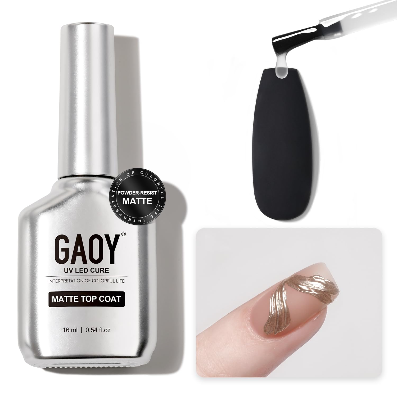 GAOY Matte Gel Top Coat for Gel Nail Polish, 16ml Powder-Resist Matte Finish for Detail Chrome Powder Painting Long Lasting UV G