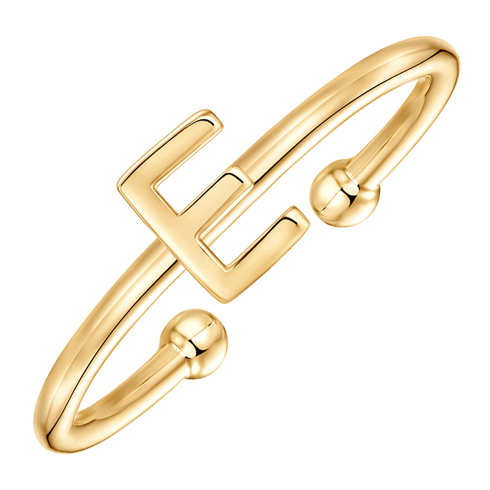 PAVOI 14K Yellow Gold Plated Adjustable Initial Womens Ring - E Initial Fashion Ring