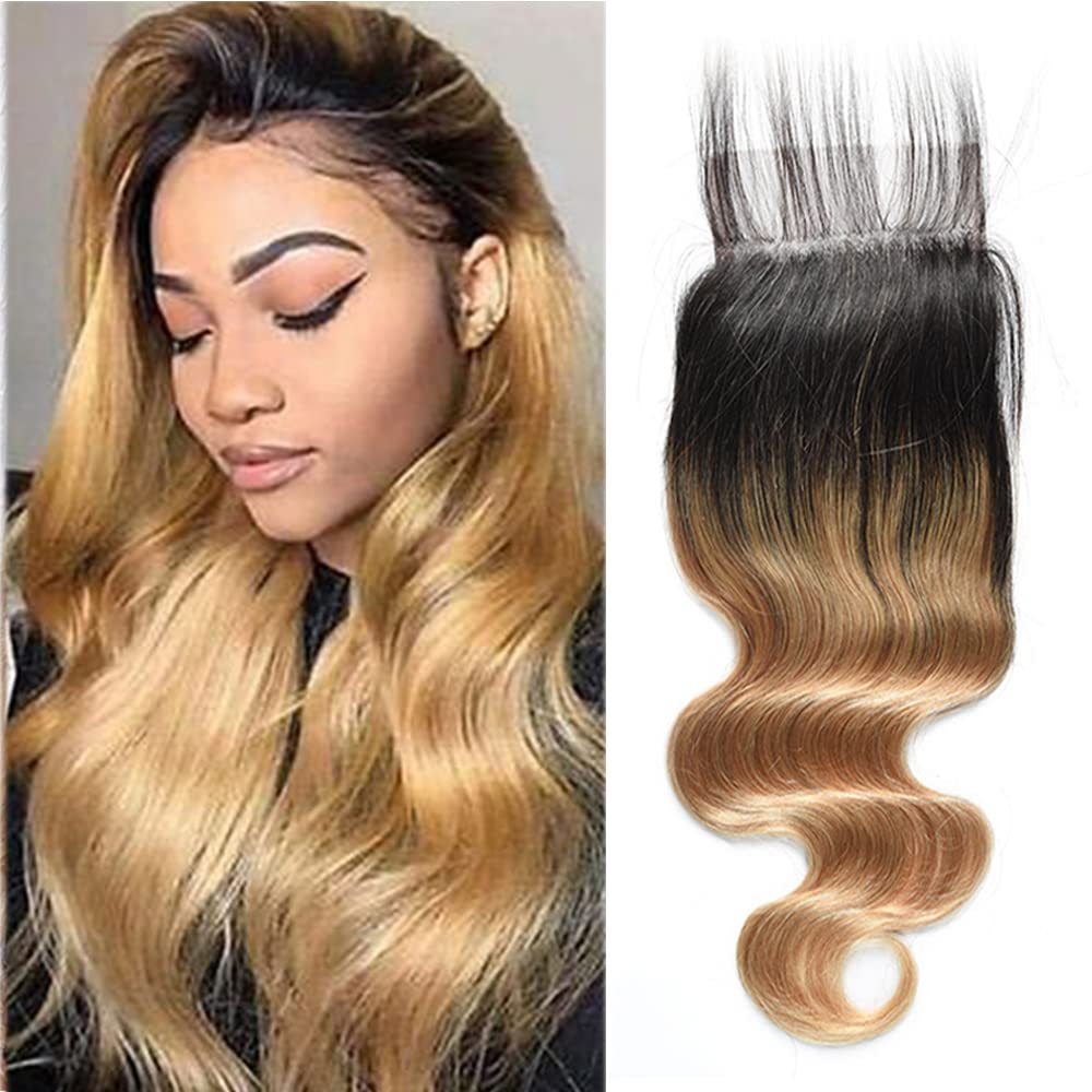 Ombre Lace Closure 4X4 Transparent Lace 14 Inch Free Part With Baby Hair Body Wave Closure For Women Pre Plucked Natural Hairlin