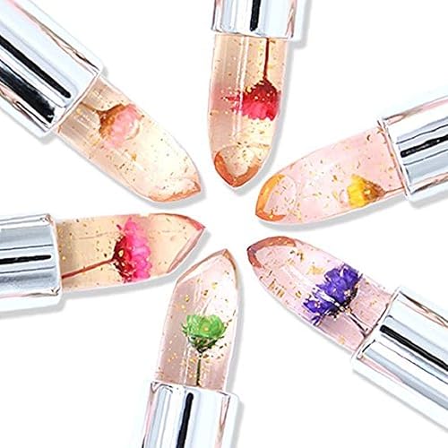 firstfly Crystal Flower Jelly Lipstick Pack of 6, Long Lasting Moisturizer, Color Change, 0.72 oz, Pink