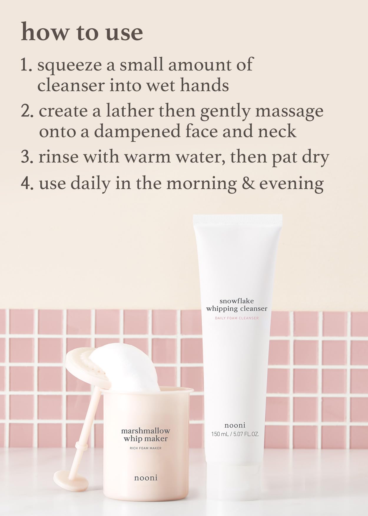 Nooni Daily Face Wash - Snowflake Whipping Cleanser | Korean Skin Care, Kbeauty, Glass Skin, Eggie Skin, Moisturizing, Nourishin