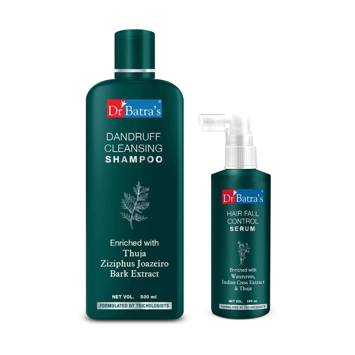 Dr BatraS Hair Fall Control Serum  125 Ml And Dandruff Cleansing Shampoo  500 Ml, Highly Enriched With Thuja, Henna & Ziziphu