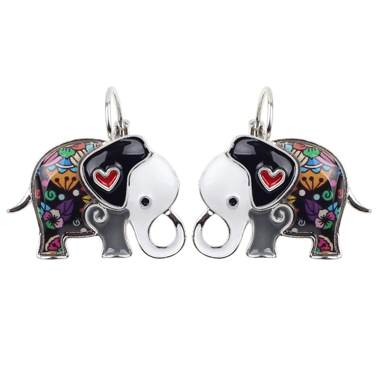 NEWEI Cute Zinc Alloy Enamel Elephant Earrings Leverback Dangle Hoop Jungle Animals Jewelry for Women Gifts Charms (Purple)