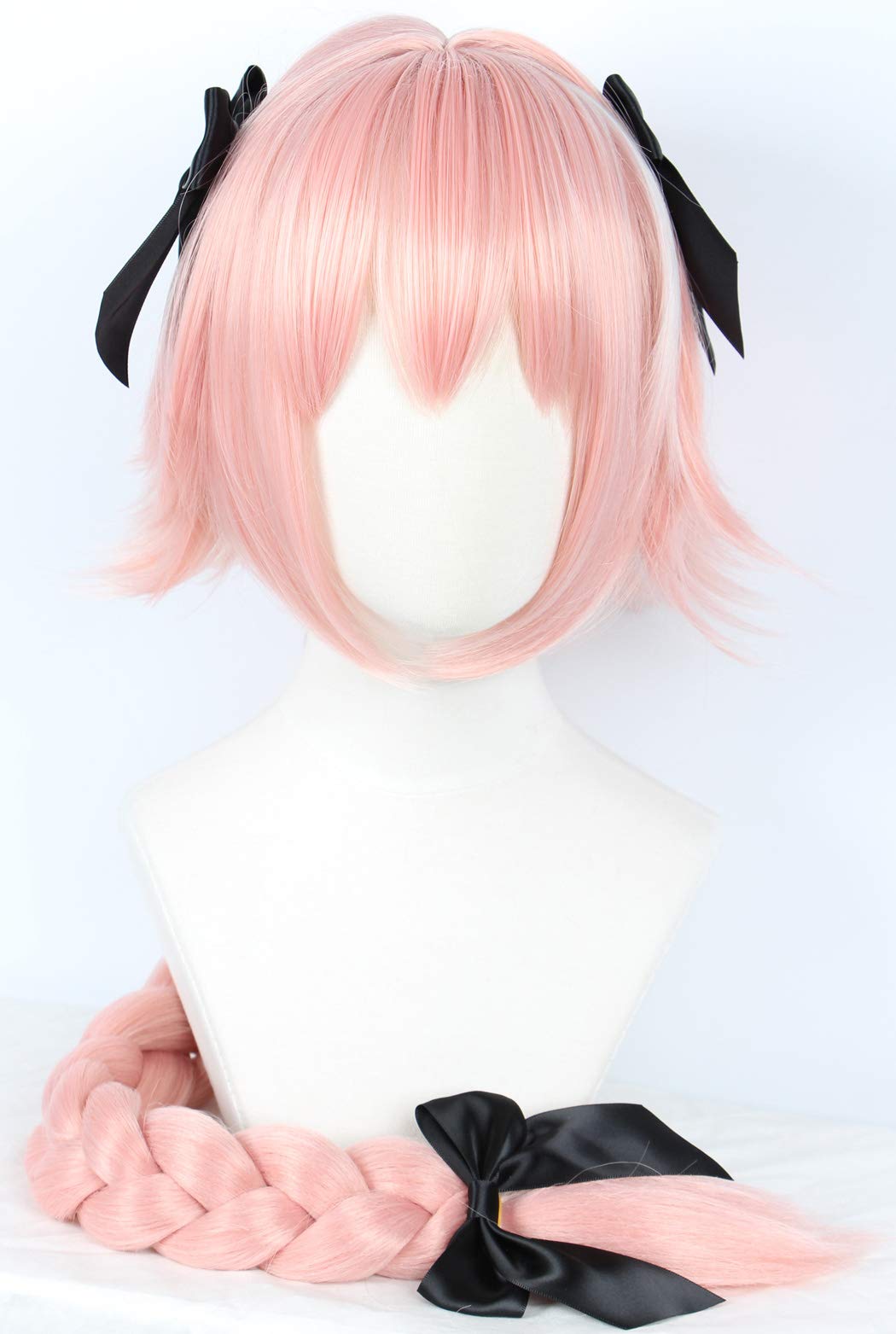 Linfairy Long Pink Cosplay Wig With 3 Bowknot Halloween Costume Wig For Women Braid Hair 95Cm