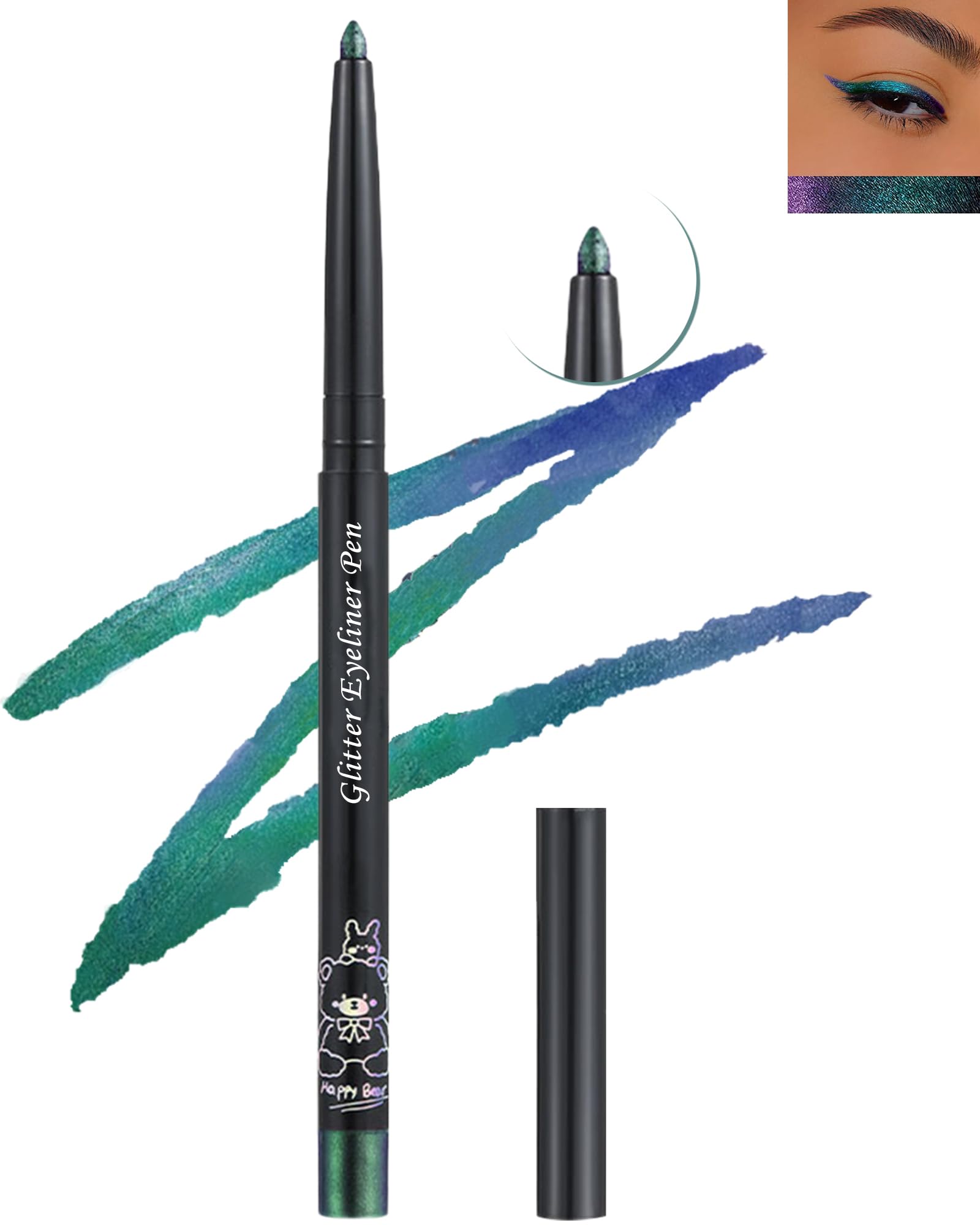 Chameleon Glitter Eyeliner Gel Pencil,Metallic Shimmer Blue Green Gel Eyeliner Pen,Longlasting Waterproof Eye Liner Eyeshadow Cr