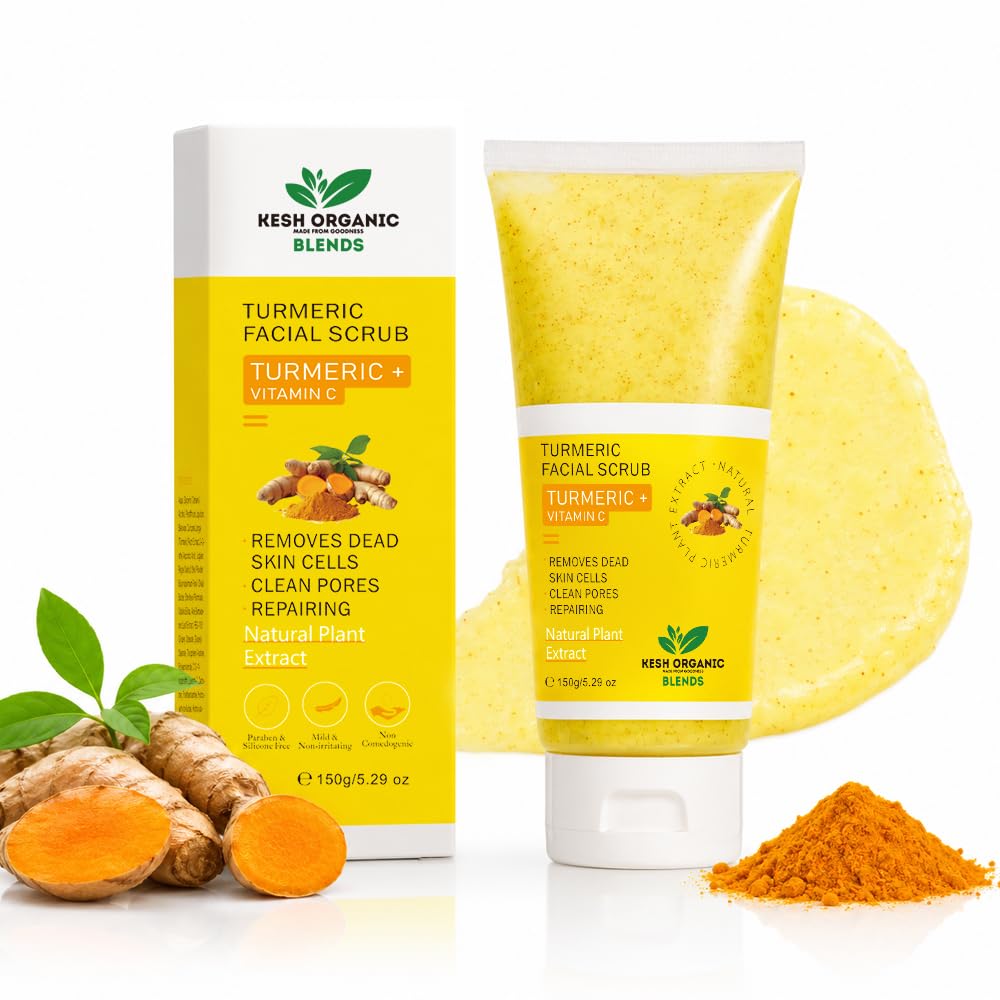 Kesh Organic Blends Vitamin C & Turmeric Face Scrub  Gentle Exfoliating, Moisturizing, Deep Cleansing, Pore Dirt & Dark Spots, 
