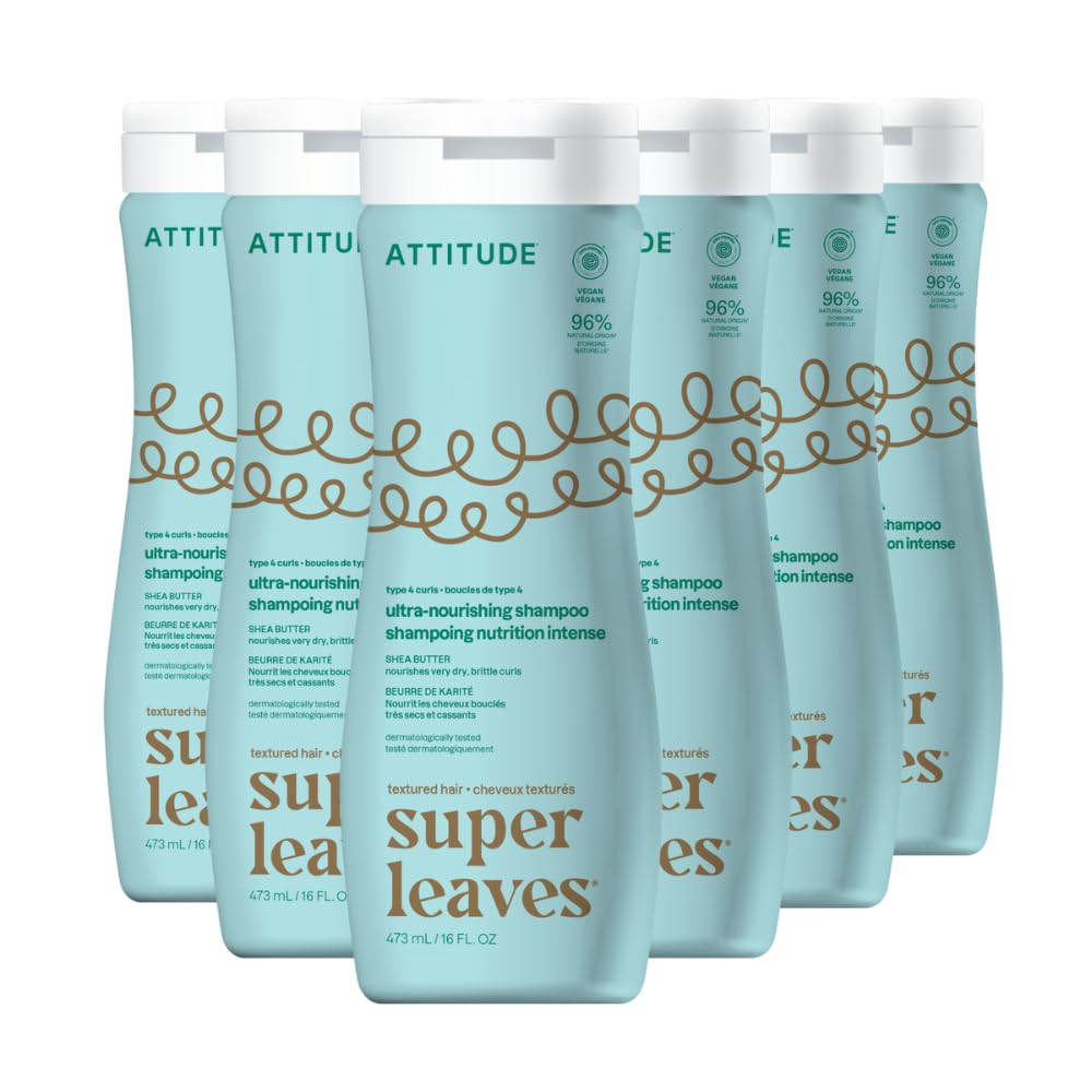 ATTITUDE Ultra-Nourishing Shampoo for Curly Hair 4a - 4c with Shea Butter, Vegan, Naturally Derived Ingredients, Deeply Nourishe