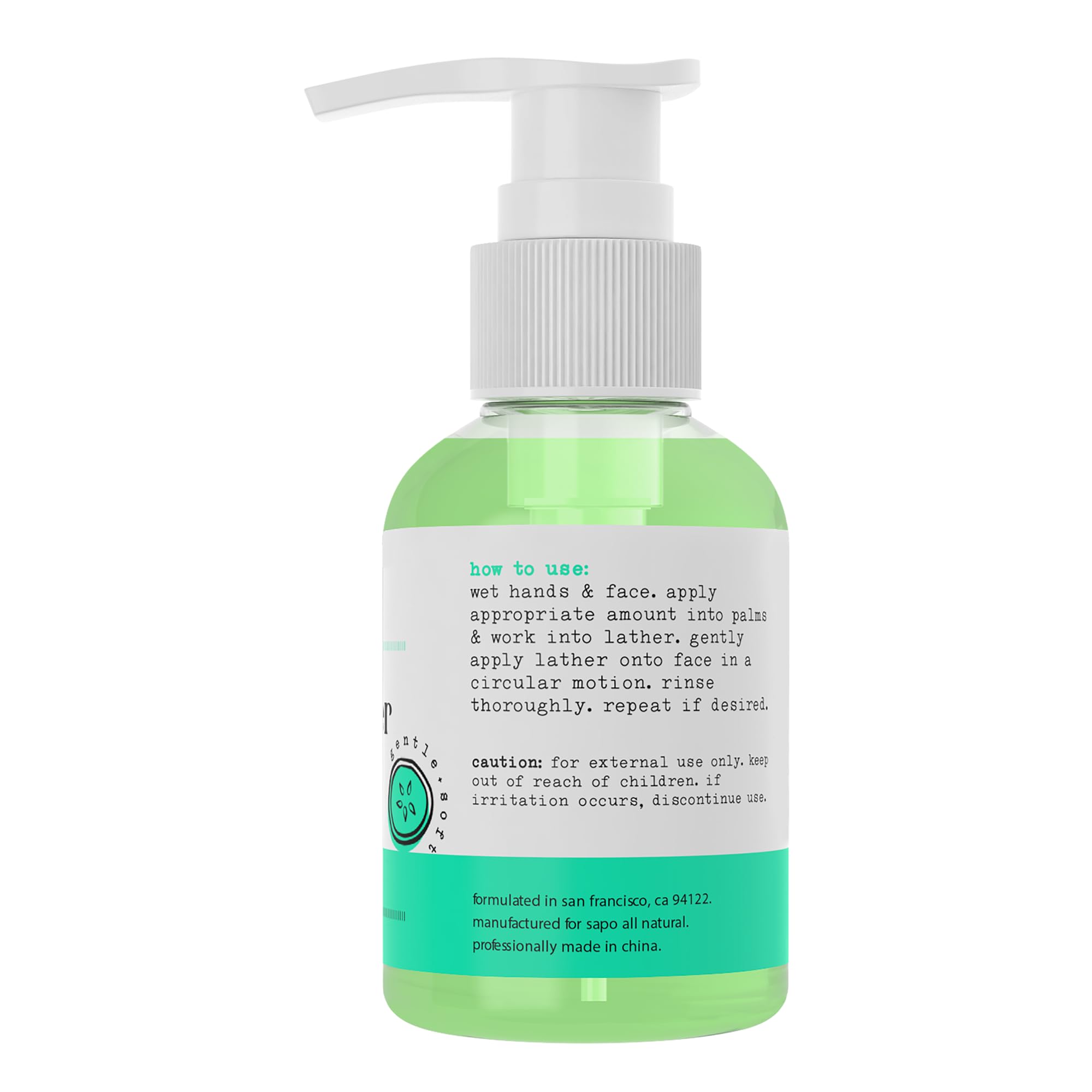 Sapo All Natural Cucumber Face Cleanser - A Gentle and Hydrating Facial Wash - Made with Cucumbers, Aloe & Vitamin C - Great for
