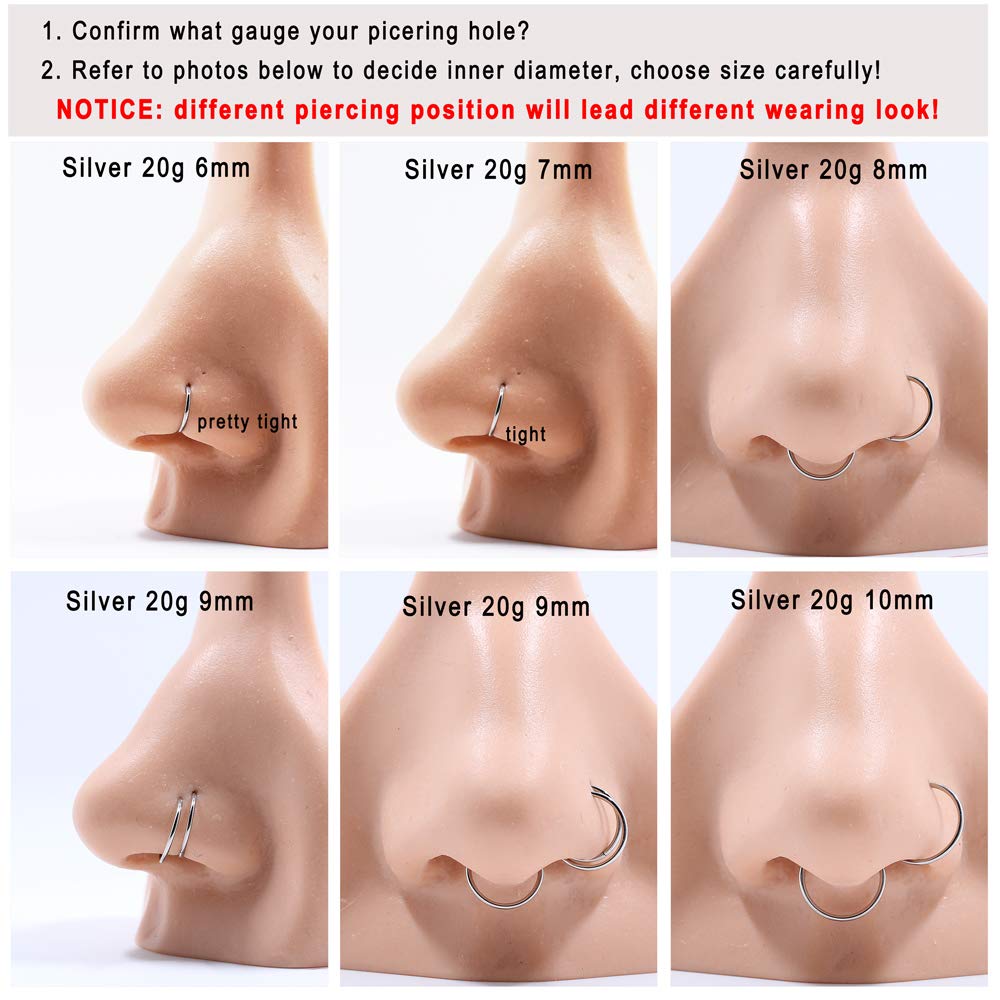 FANSING 14g Nose Rings for Women Men 10mm Nose Hoop Surgical Steel Piercing Hoop for Cartilage Helix 14 Gauge Septum Jewelry