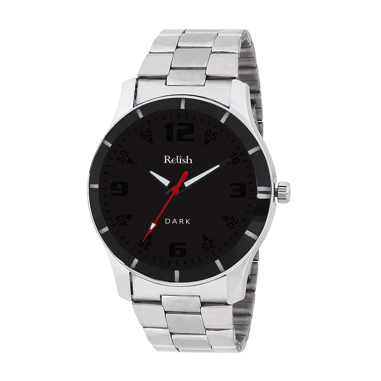 Relish MenS Black Stainless Steel Case Leather Strap Analog Display Quartz Watch | Dark Series (Silver Stainless Steel)