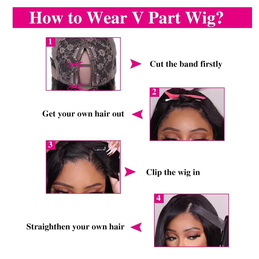 Pobokix Straight V Part Wigs Human Hair Upgrade U Part Human Hair Wigs For Women Glueless Full Head Clip In Half Wigs Natural Co