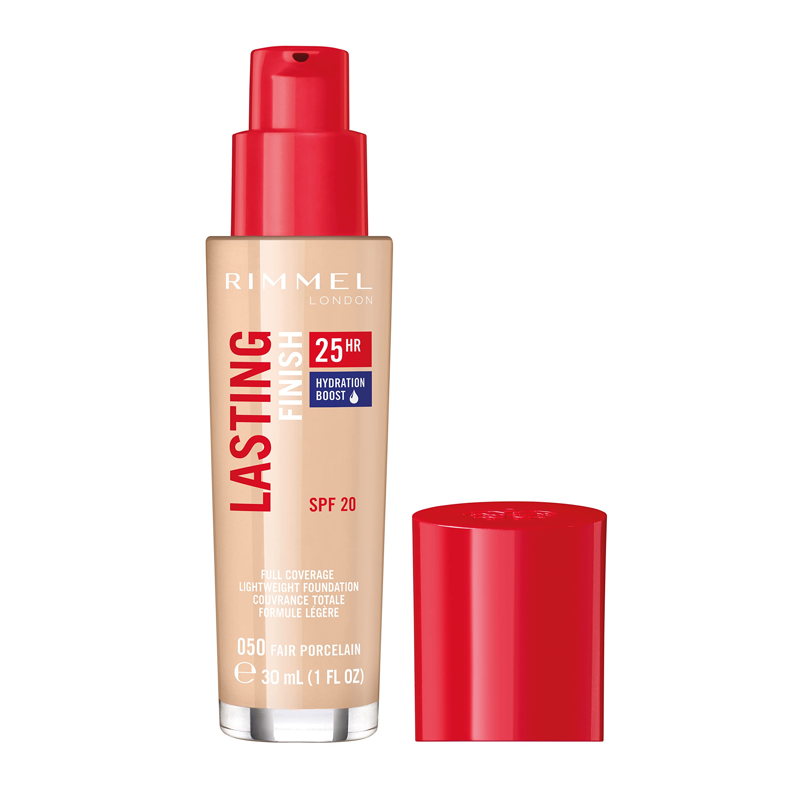 Rimmel London Lasting Finish 25Hr - 50 Fair Porcelain - Foundation, 25-Hour Wear, Full Coverage, Waterproof, 1Oz