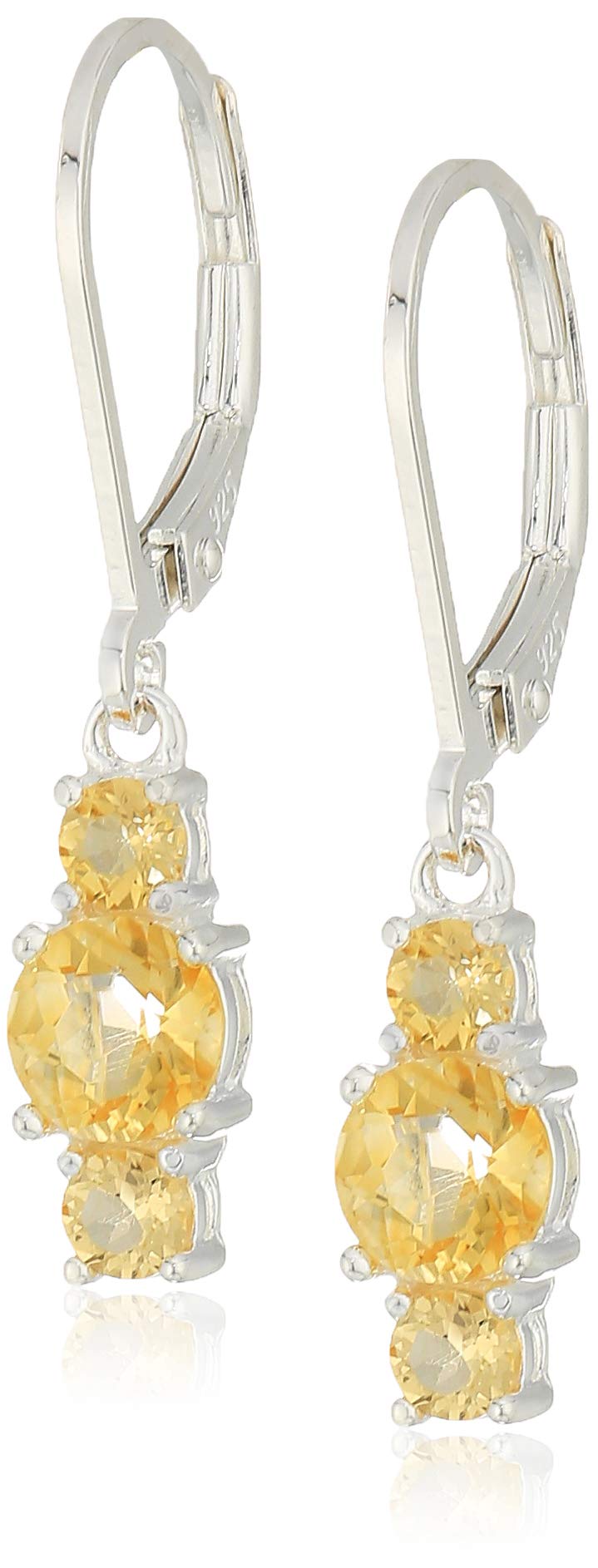 Amazon Essentials Sterling Silver Genuine Citrine 5mm and 3mm Three Stone November Birthstone Leverback Dangle Earrings (previou