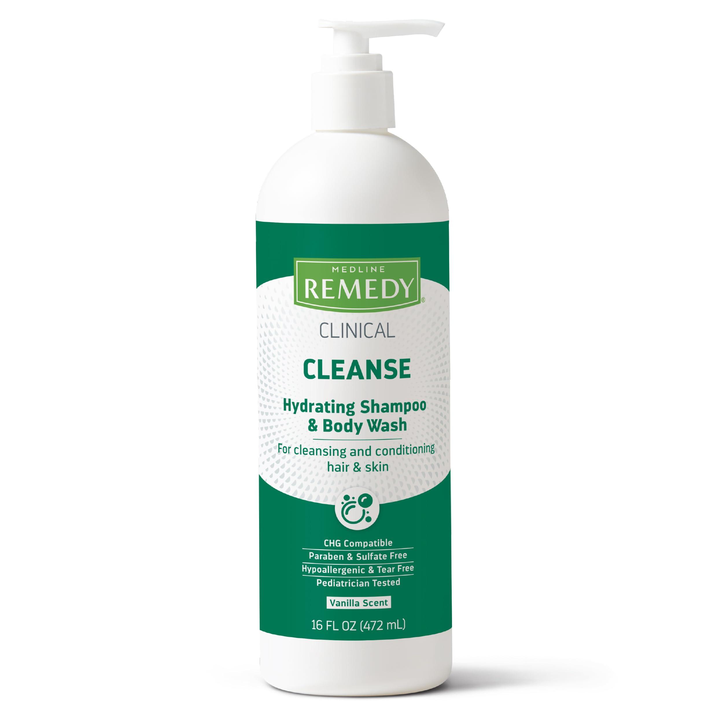Medline Remedy Clinical Hydrating Shampoo & Body Wash (16 fl oz), Vanilla Scent, Cleanser, No-Rinse, Adults, Kids, Shower Or Bed