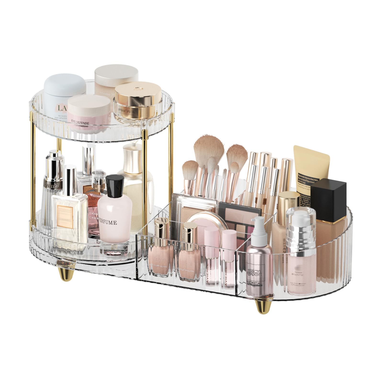 Makeup Organizer Countertop For Vanity, Rotating Perfume Tray With 5-Compartment Cosmetic And Skincare Organizers, Multi-Purpose
