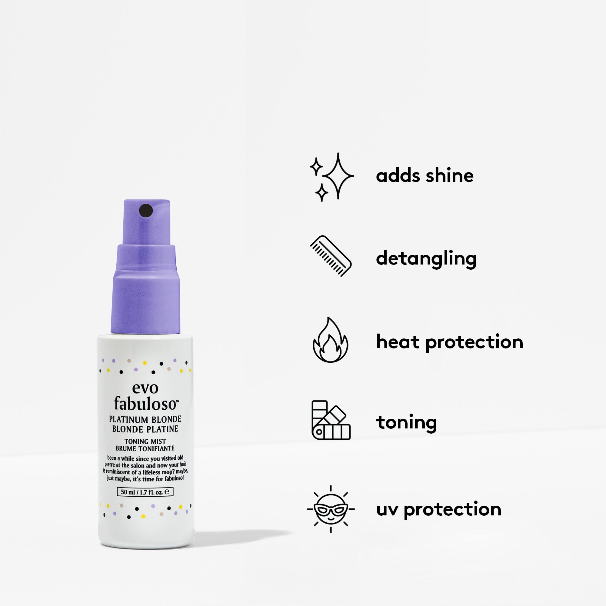 EVO Fabuloso Platinum Blonde Toning Mist - Platinum Hair Toner - Enhances Vibrancy, Neutralizes Yellow Tones - Travel Size - 1.7