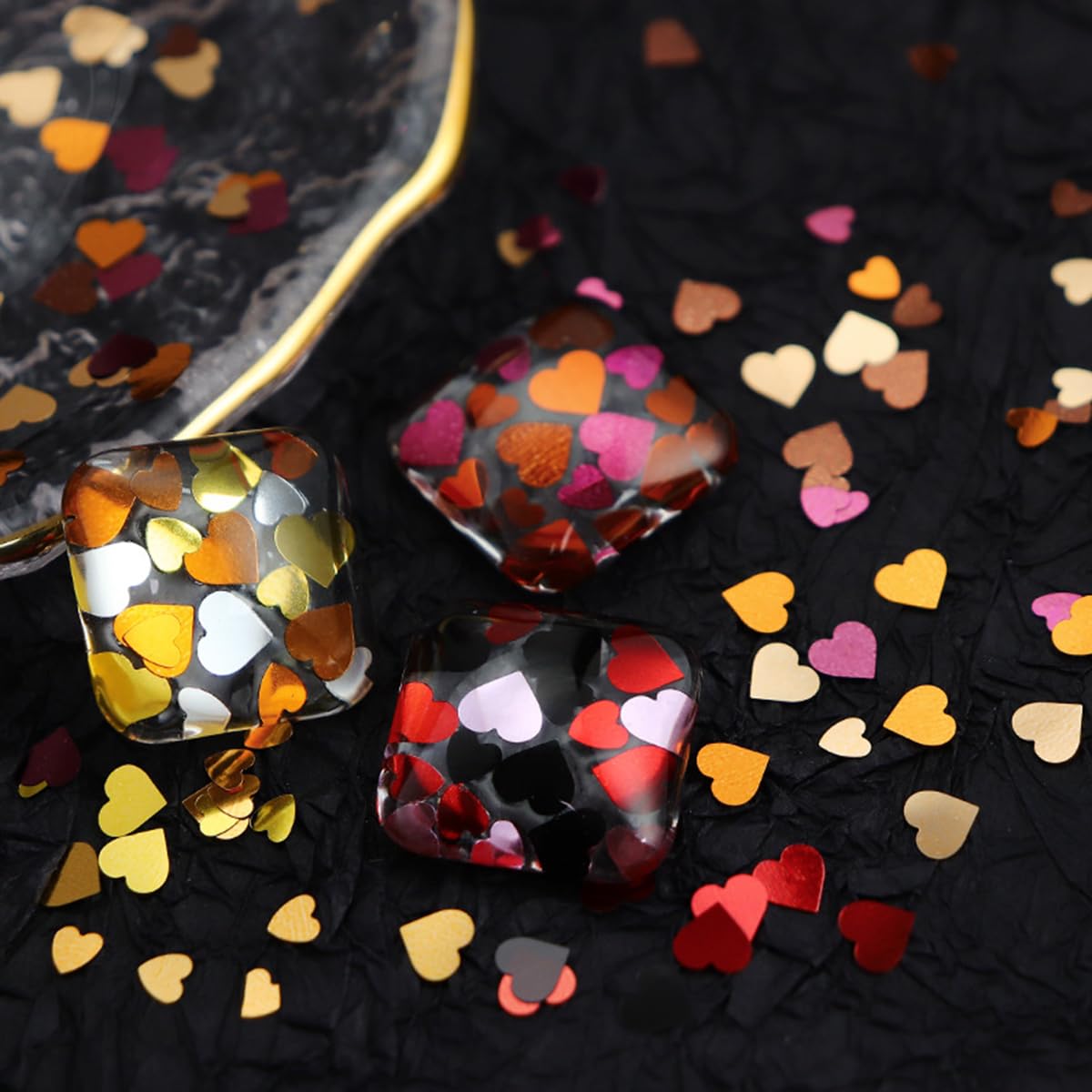 Heart Nail Glitter Sequins 3D Holographic Metallic Nail Flakes Gold Red Black Love Heart Nail Sequins Decals Valentine'S Day Nai
