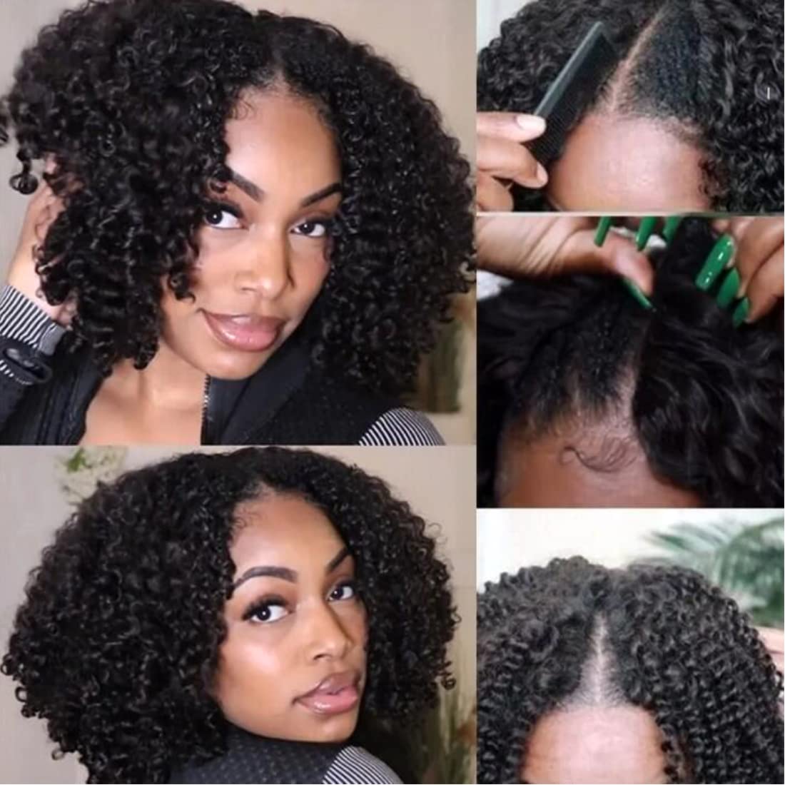 UNICE Kinky Curly V Part Wigs Upgrade U Part Wigs Human Hair 150% Density for Women, No Leave Out Glueless Wig Brazilian Virgin