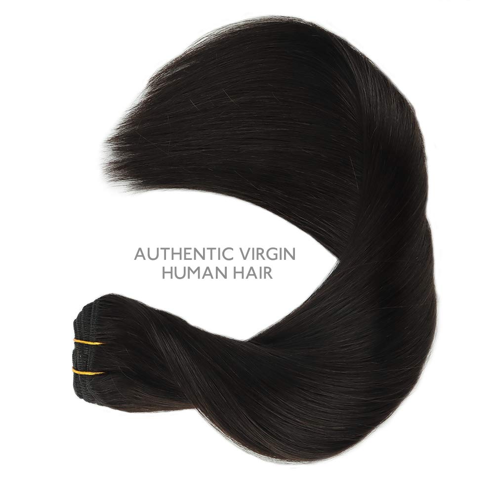Wennalife Clip In Human Hair Extensions, 16 Inch 120G 7Pcs Natural Black Hair Extensions Clip In Human Hair Remy Clip In Hair Ex