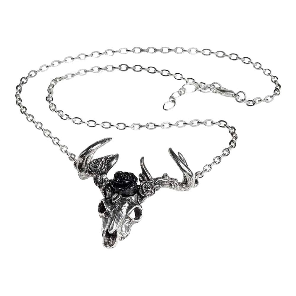 Alchemy of England Holiday Occasion Fashion Jewelry White Hart, Black Rose Pendant