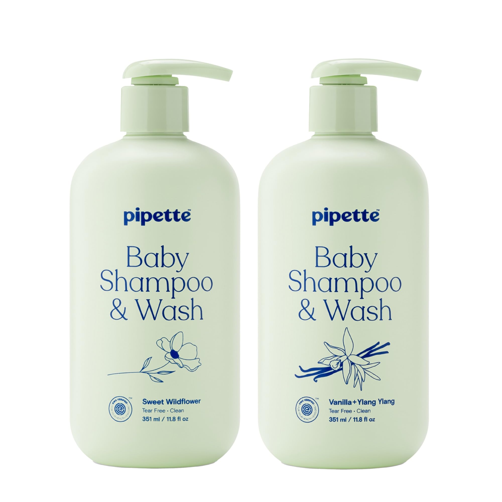 Pipette Baby Scented Shampoo + Wash Discovery Duo, Pack of 2, Includes Sweet Wildflower and Vanilla + Ylang Ylang Scents, Gentle
