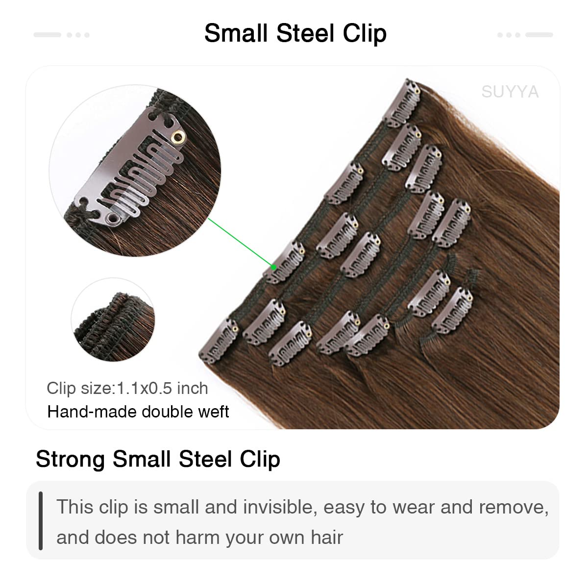 Suyya Clip In Hair Extensions Real Human Hair,Chocolate Brown Human Hair Extensions Clip Ins Straight Human Hair Clip Ins Double