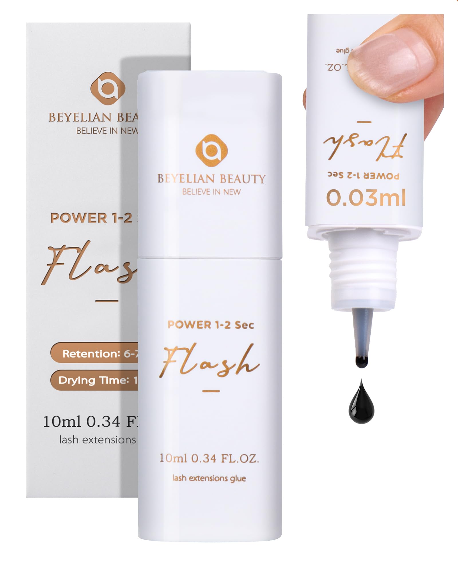 Eyelash Extension Glue, Lash Glue for Eyelash Extensions 10 ml, Smart Drop Technology Flash Glue for Classic and Volume Lashes, 