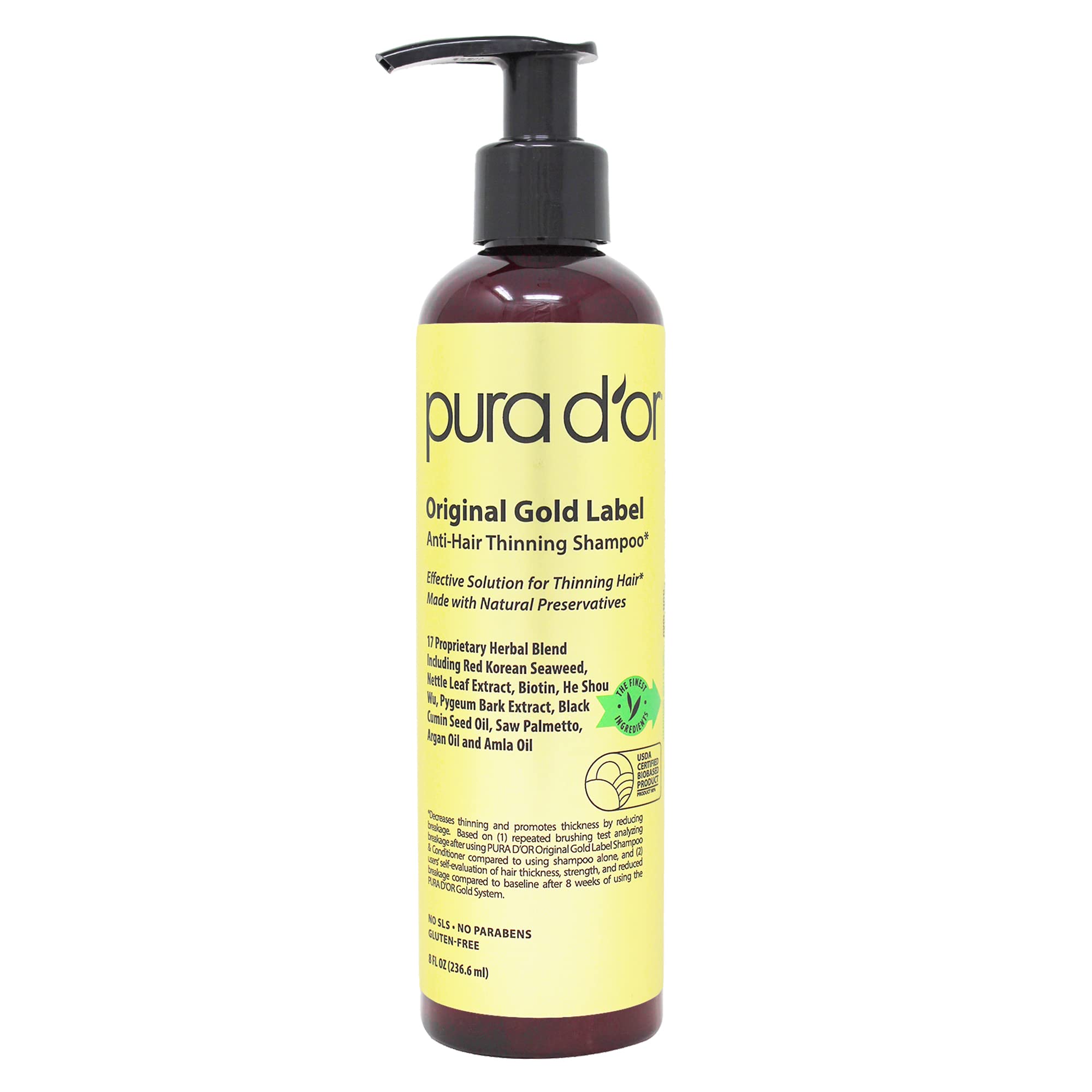 PURA D'OR Original Gold Label Anti-Thinning Biotin Shampoo Natural Earthy Scent, CLINICALLY TESTED Proven Results, Herbal DHT Bl