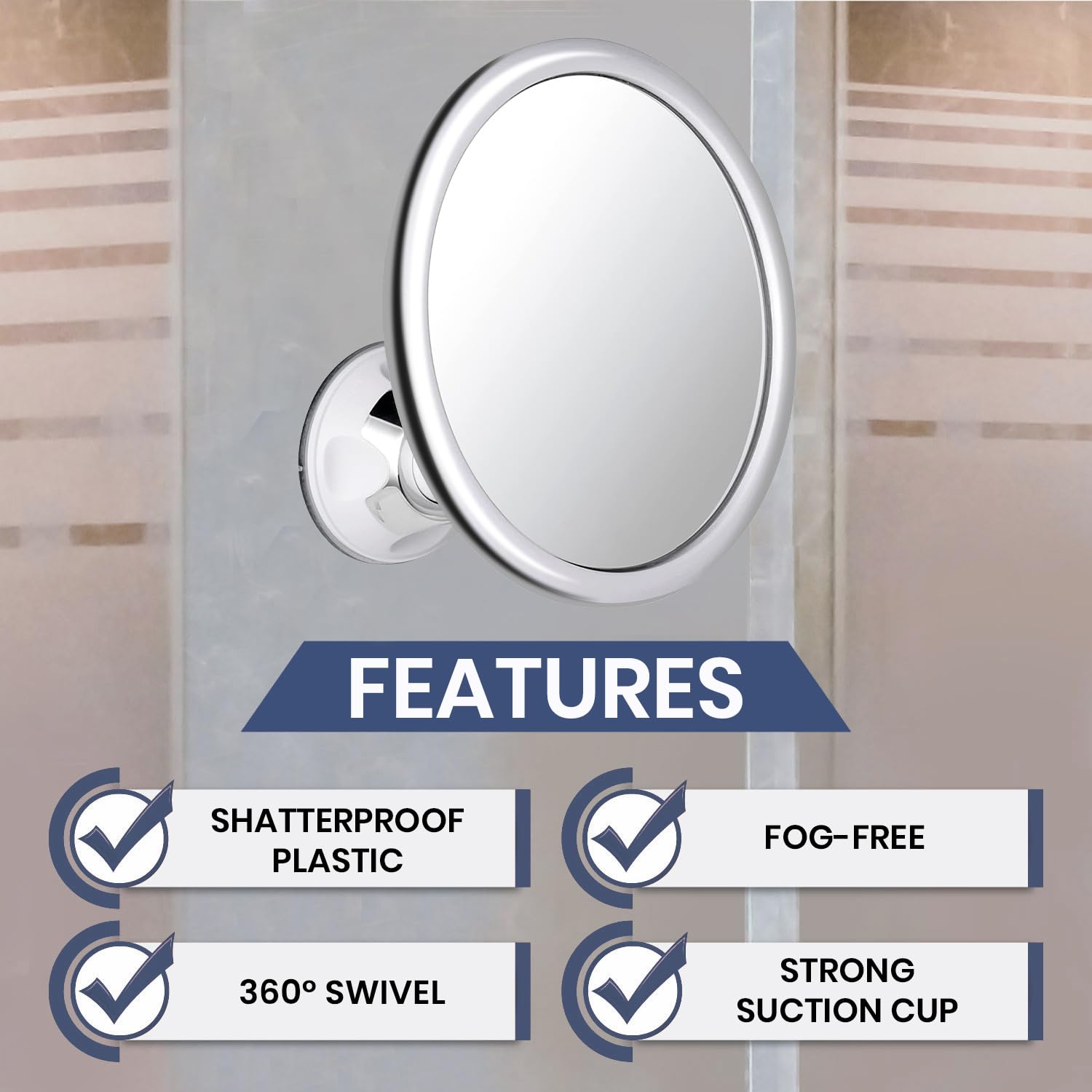 Mirrorvana Anti Fog Mirror For Shower - Fogless, Shatterproof Shaving Mirror With 360 Swivel And Adjustable Suction Cup - 6.7''