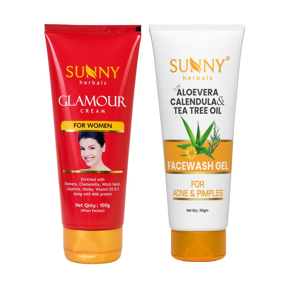 Sunny Herbals Tea Tree Oil Face Wash (110 Gm) & WomenS Glamour Cream (100 Gm) Combo, Unblock Oil Glands, Dry Pimples, Lighten S