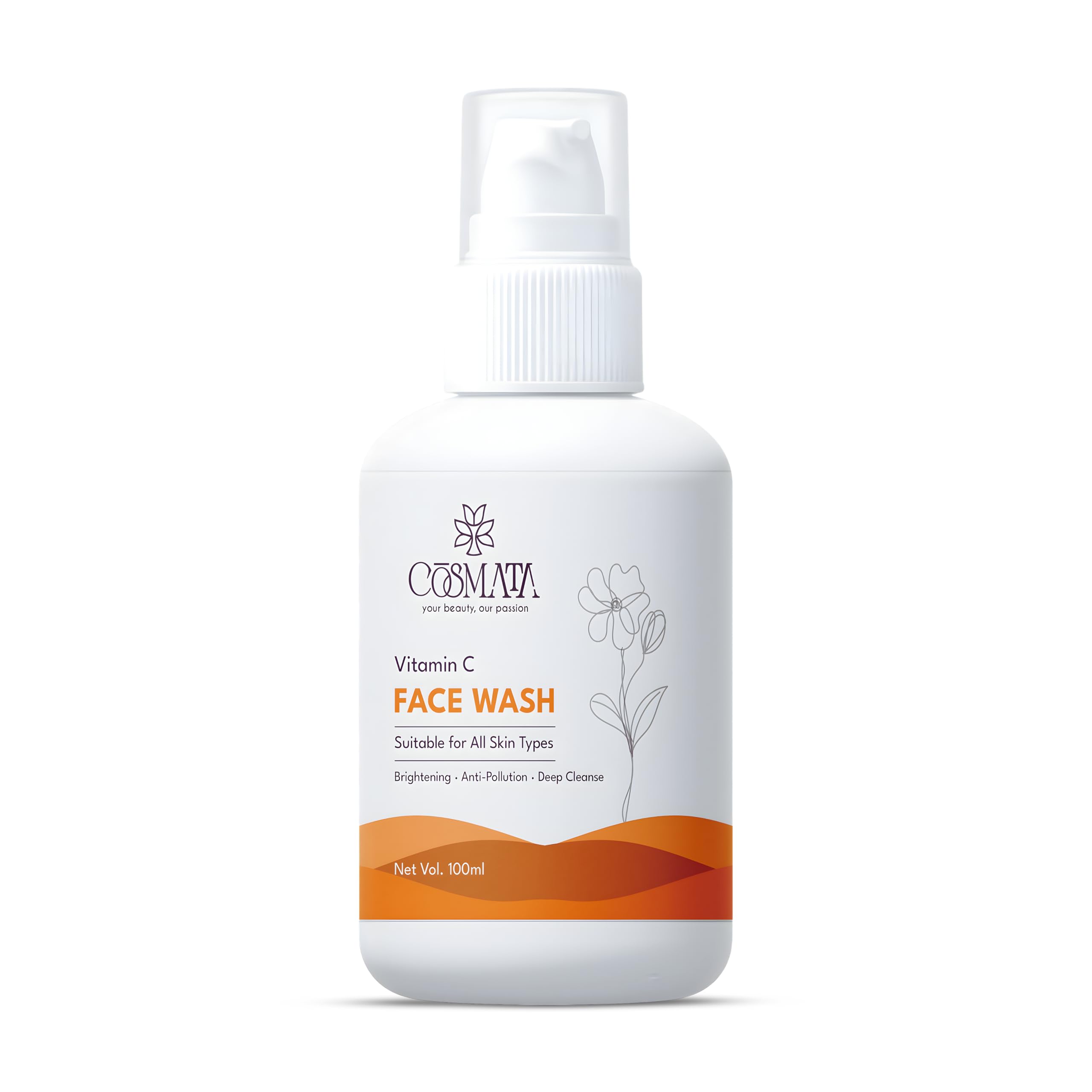 Cosmata Vitamin C Face Wash 100Ml | Brightening & AntiPollution Cleanser | Fights Dullness, Acne & Dark Spots | Gentle Foaming 