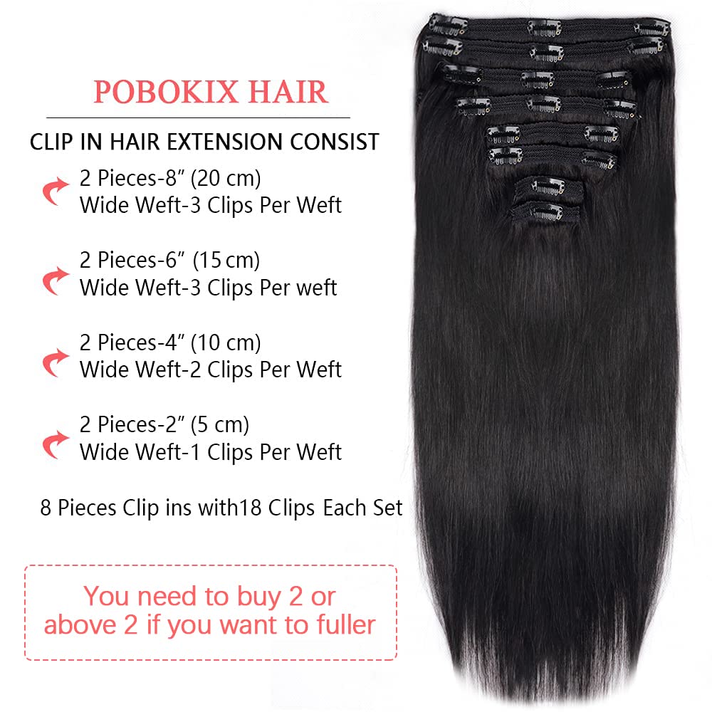 Straight Clip in Hair Extensions for Black Women Brazilian Human Hair Extensions 8Pcs Remy Hair Extensions Clip in Human Hair wi