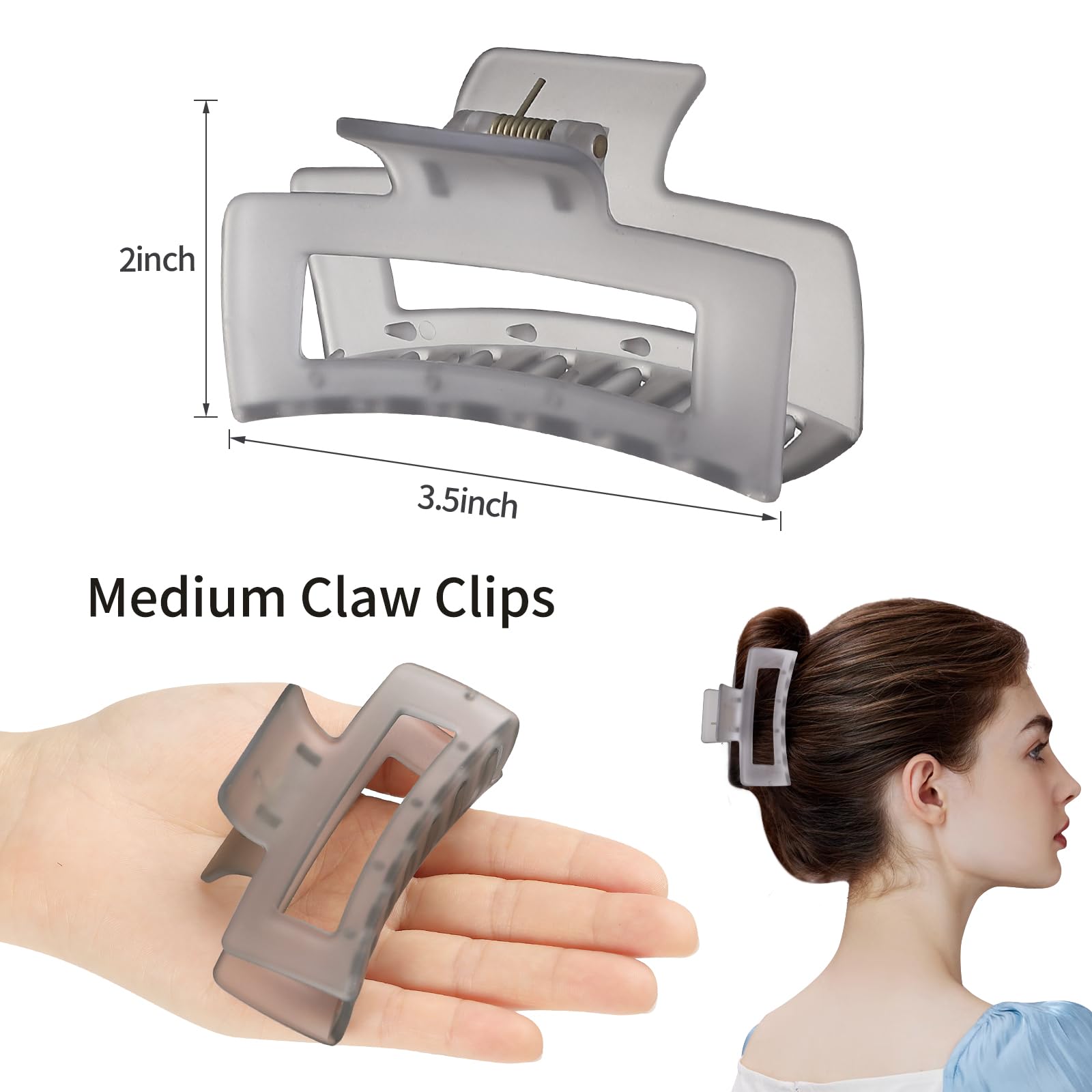 Sisiaipu 3.5 Inch Medium Hair Accessories - 6 Pack Square And Rectangle Banana Jaw Clips For Women And Girls - Tea