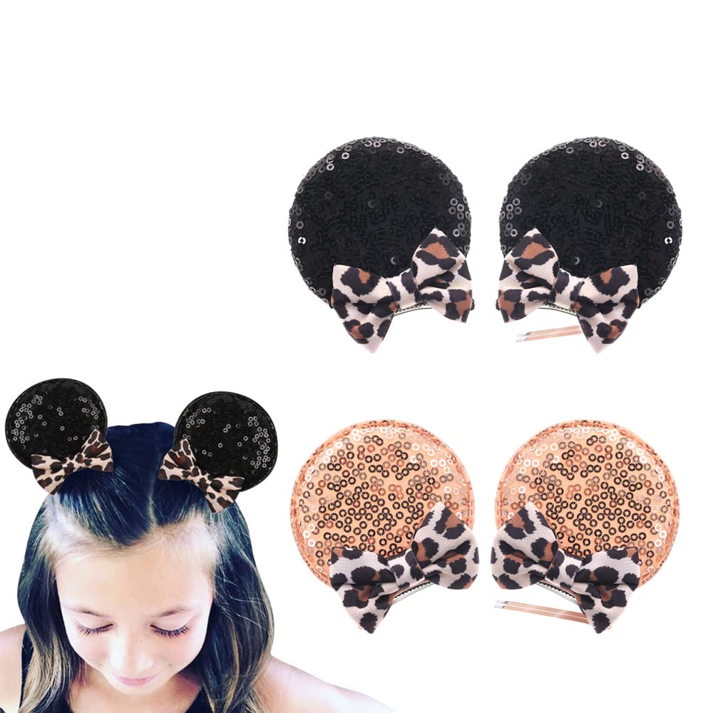 JIAHANG Cheetah Bow Mouse Ear Clips for Theme Birthday Party, Baby Girls' Leopard Print Hair Barrettes Hair Accessories for Todd