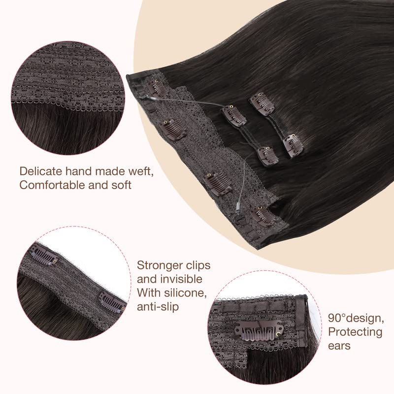 Goo Goo Wire Hair Extensions Human Hair, 2 Dark Brown Natural 18Inch 125G, Invisible Wire Hair Extensions With Transparent, Seam